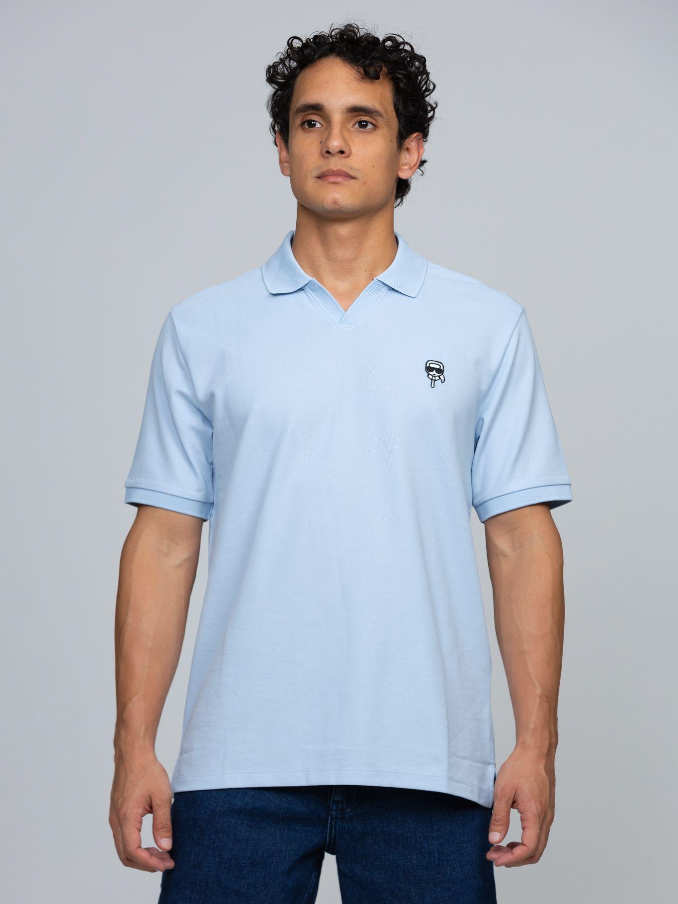 Polo slub con parche de logo Azul Karl Lagerfeld-0