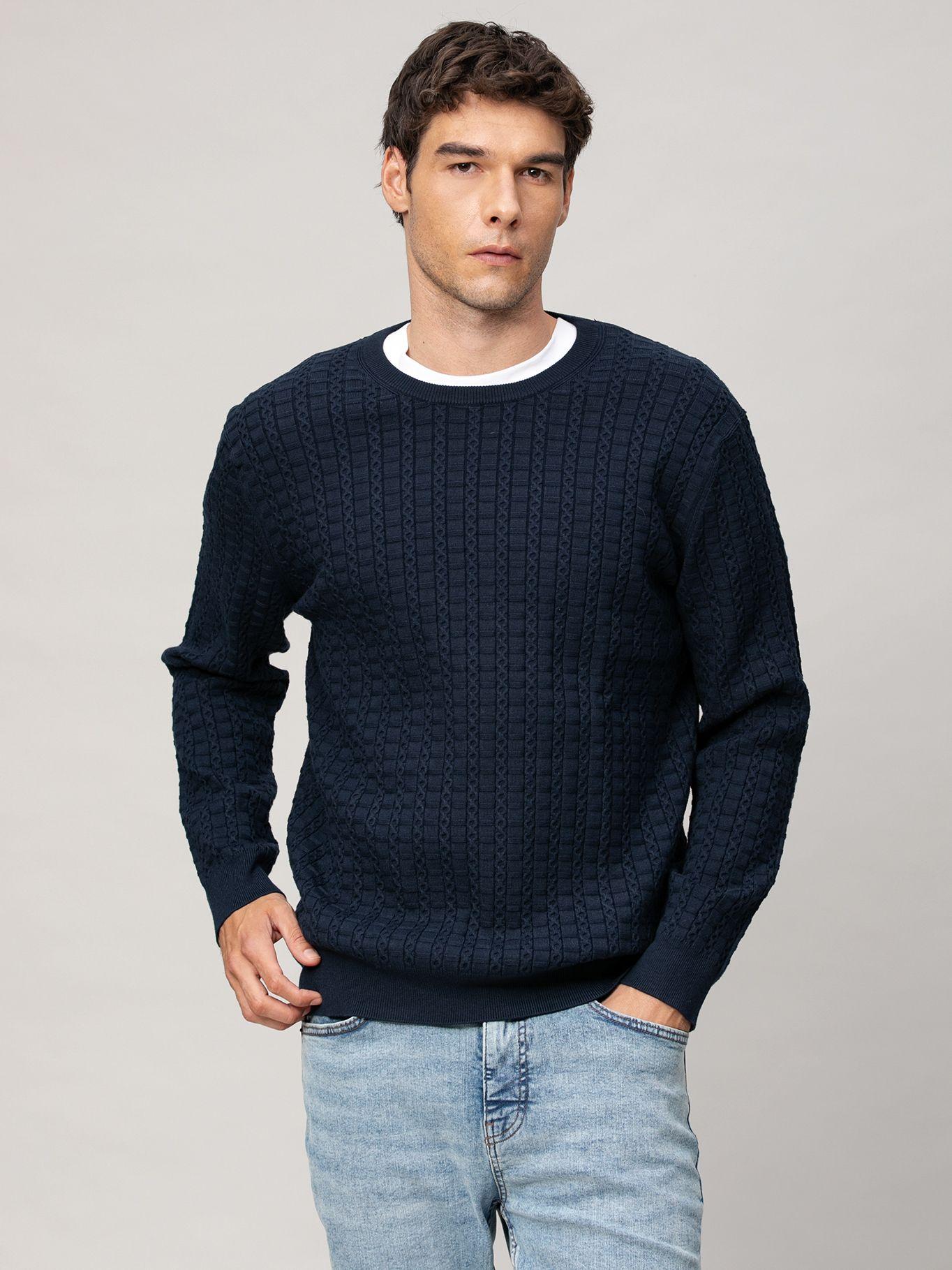 Sweater con tejido de patrón de cable Azul Karl-0