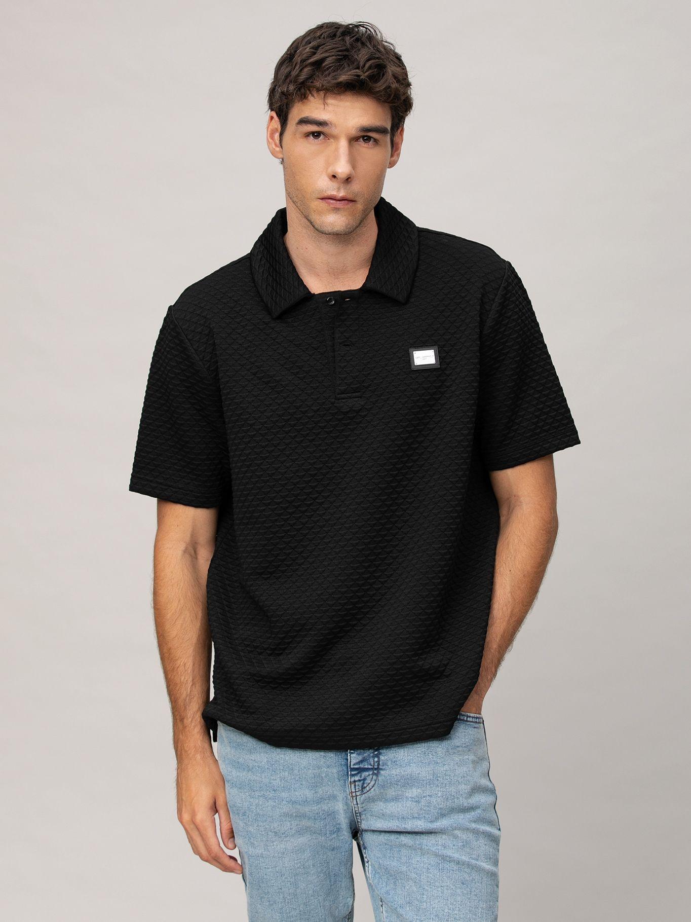 Polo de jacquard con diseño triangular Negro Karl-0