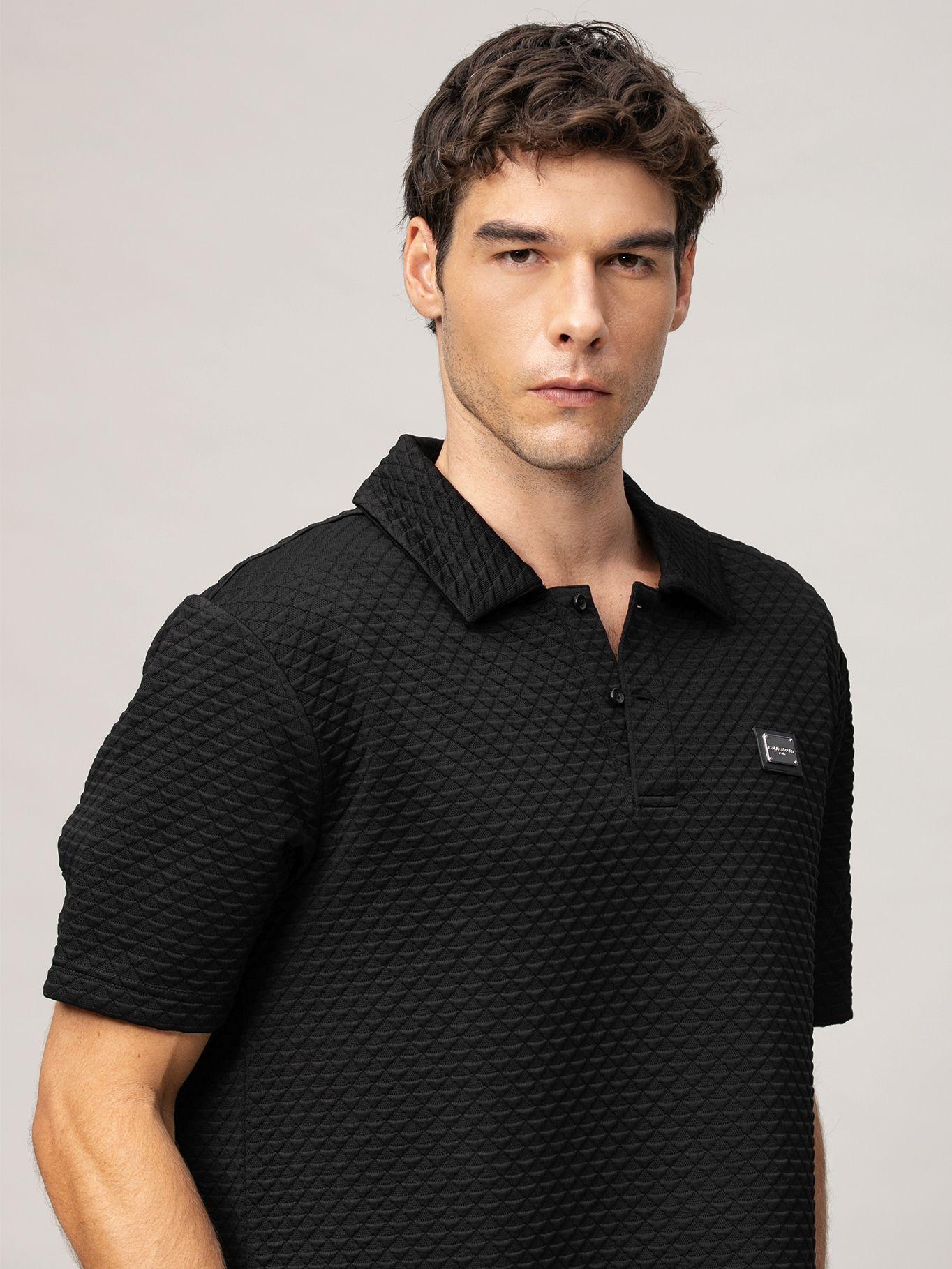 Polo de jacquard con diseño triangular Negro Karl-3