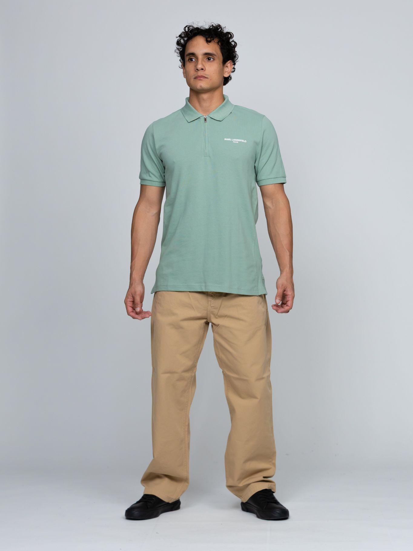 Polo con cierre de cremallera Verde Karl Lagerfeld-3