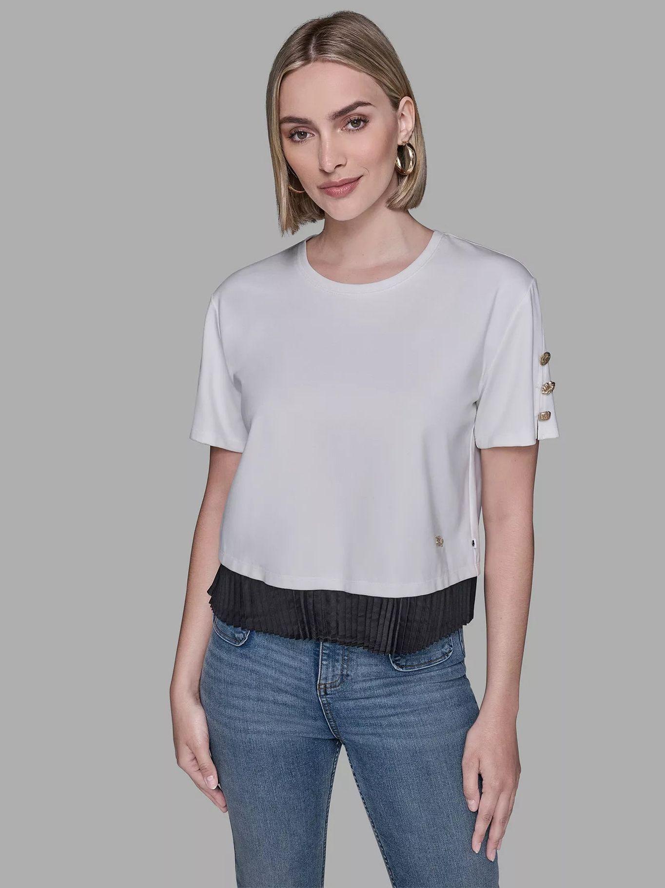 Top tejido plano plisado bajo Blanco Karl Lagerfeld-0