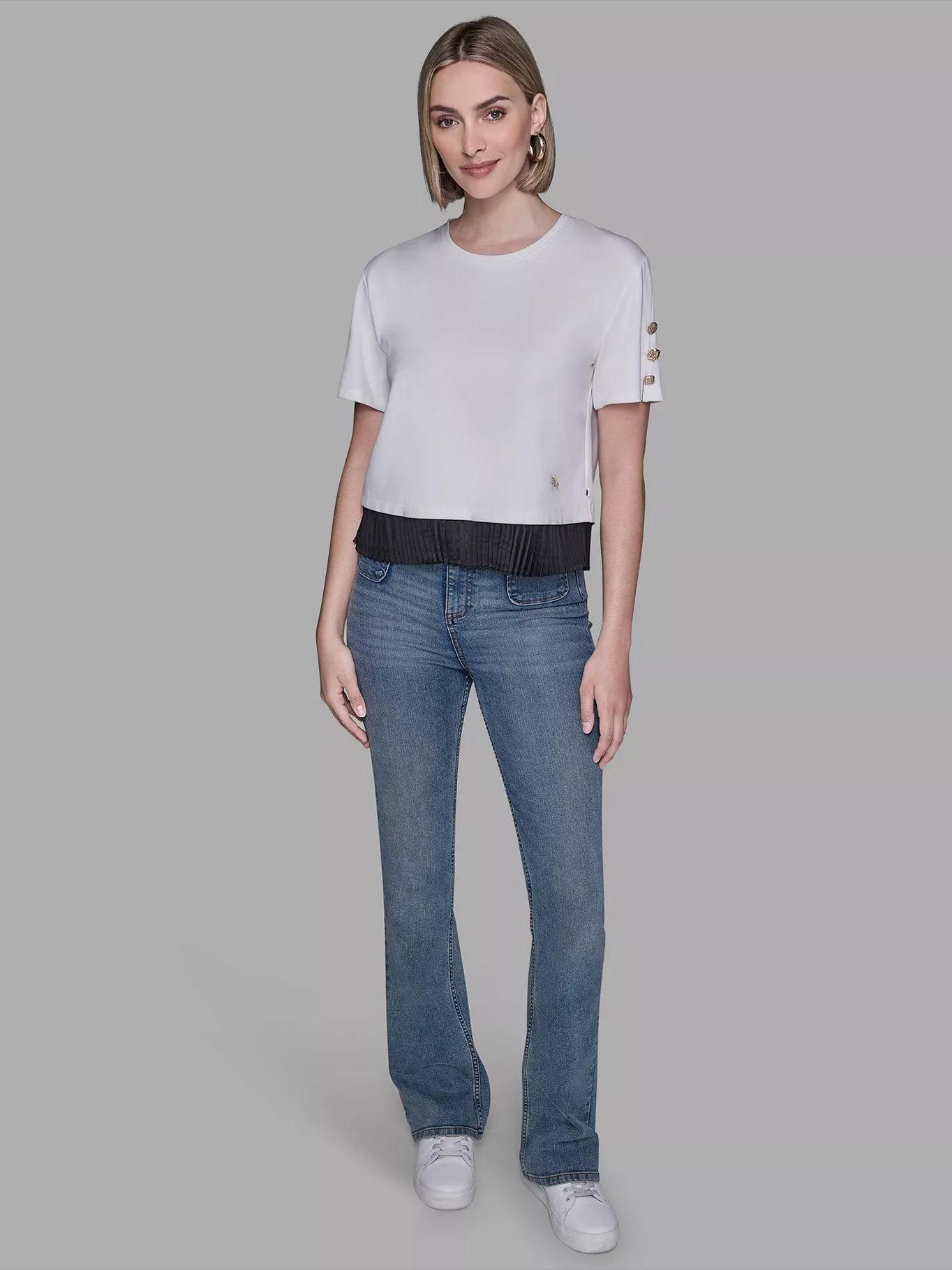 Top tejido plano plisado bajo Blanco Karl Lagerfeld-1