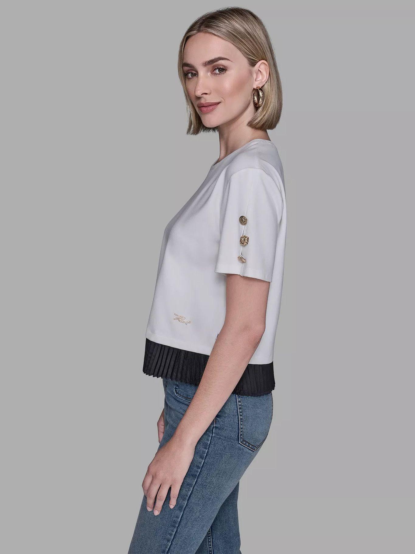 Top tejido plano plisado bajo Blanco Karl Lagerfeld-3