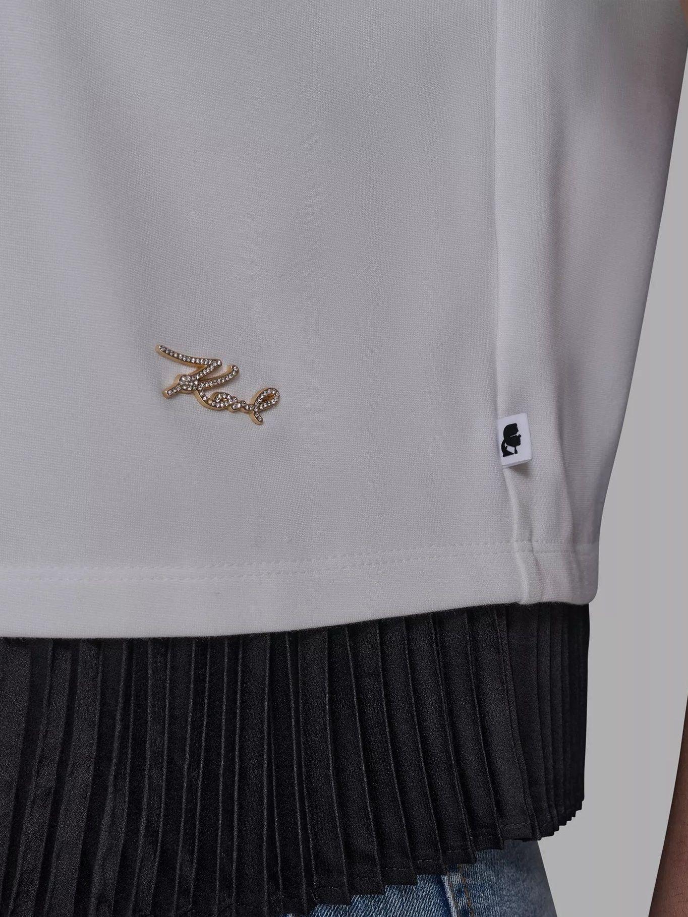 Top tejido plano plisado bajo Blanco Karl Lagerfeld-4