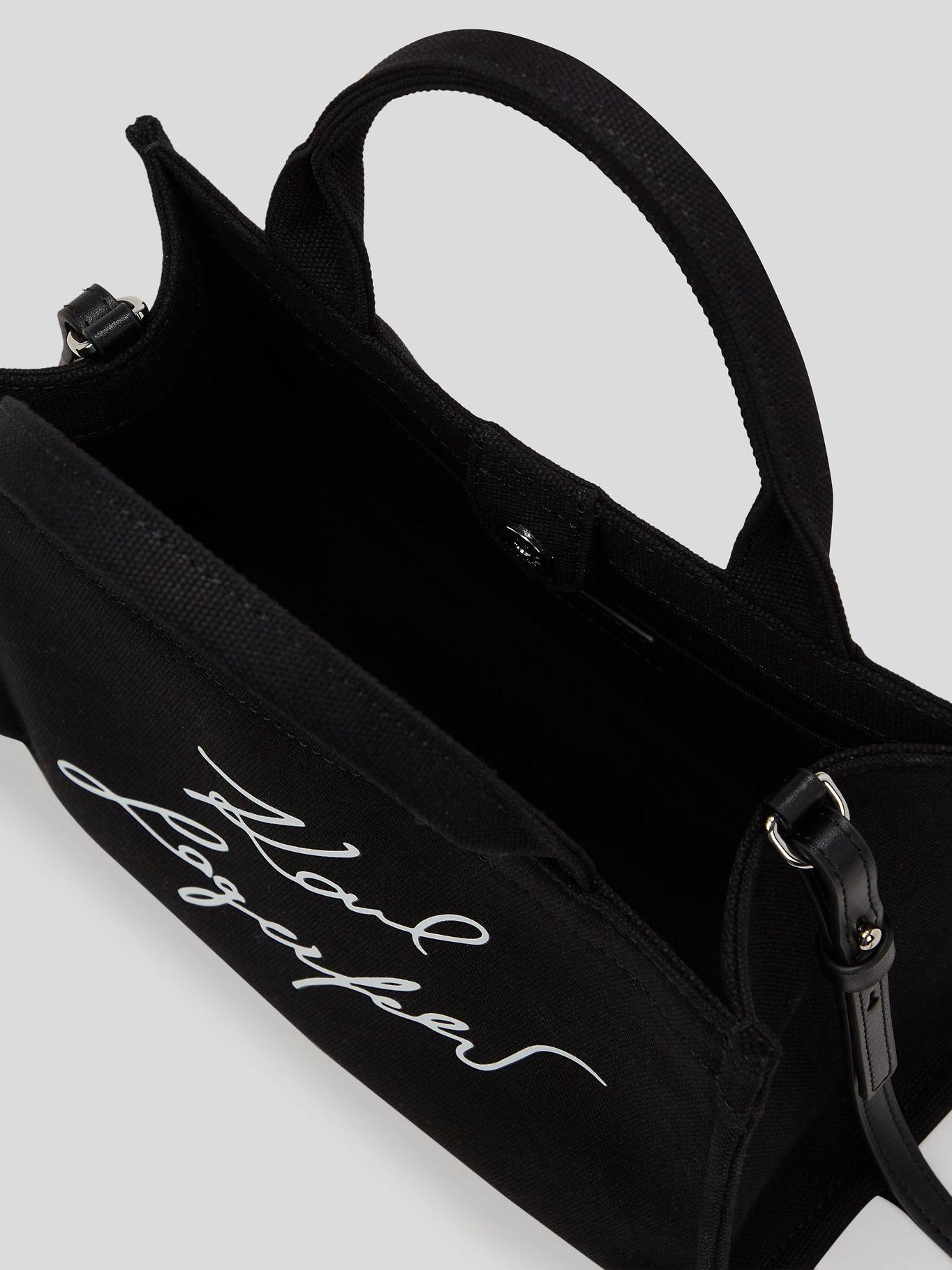 Cartera tote pequeña algodón logo bordado Negro-2