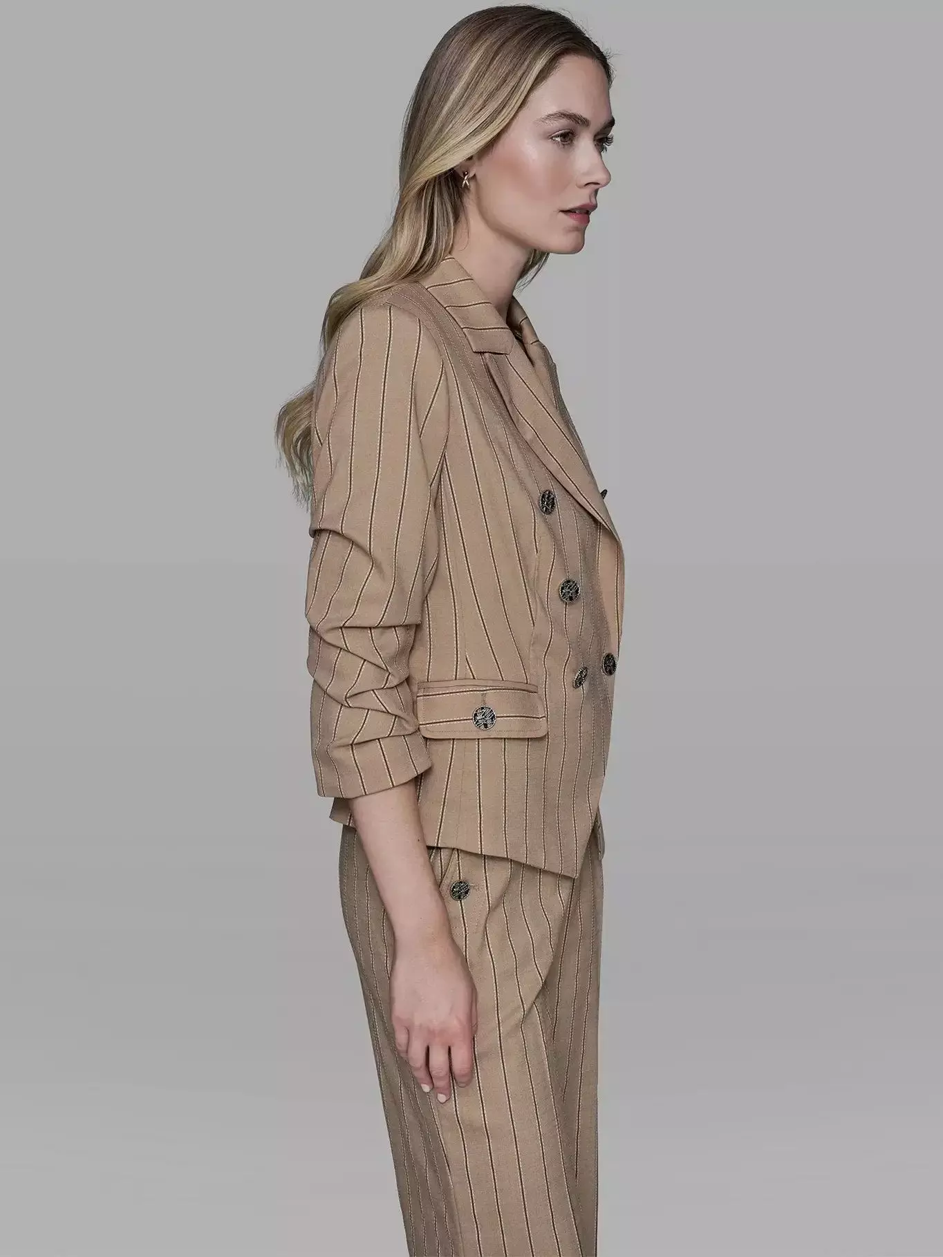 Blazer rayas con mangas fruncidas Beige Karl Lagerfeld-3