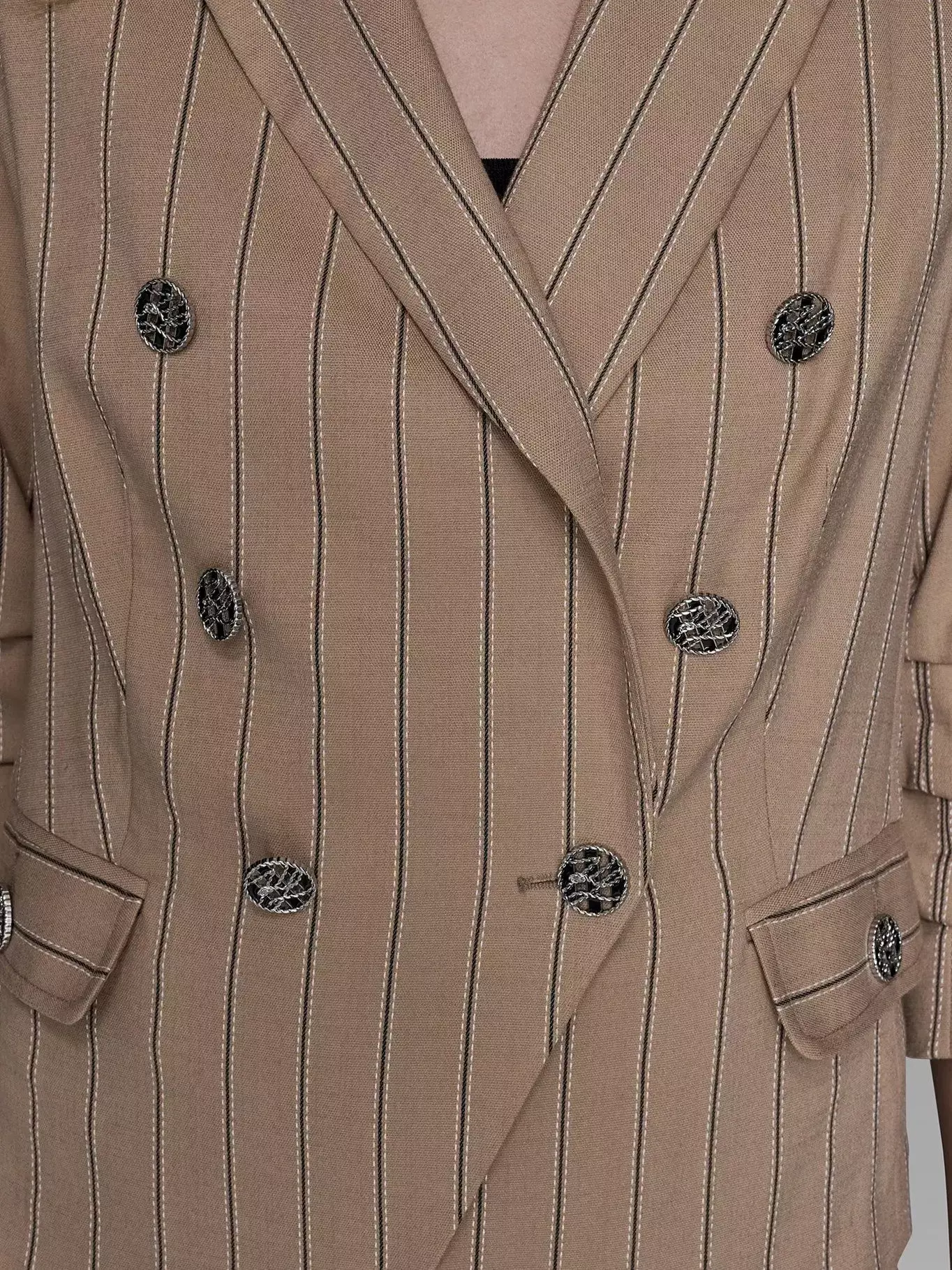 Blazer rayas con mangas fruncidas Beige Karl Lagerfeld-4