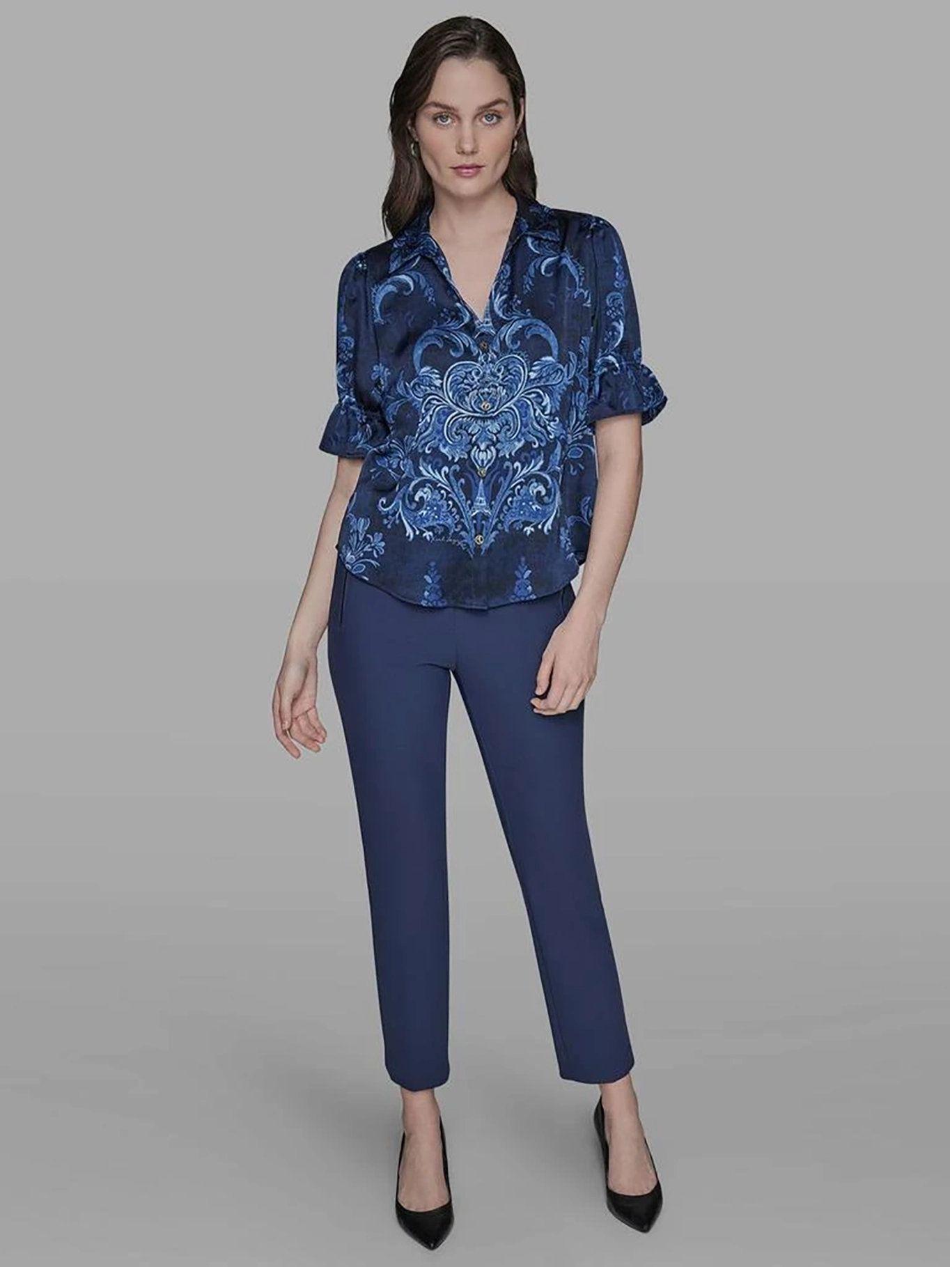 Camisa estampada de manga corta con botones Azul Karl-1