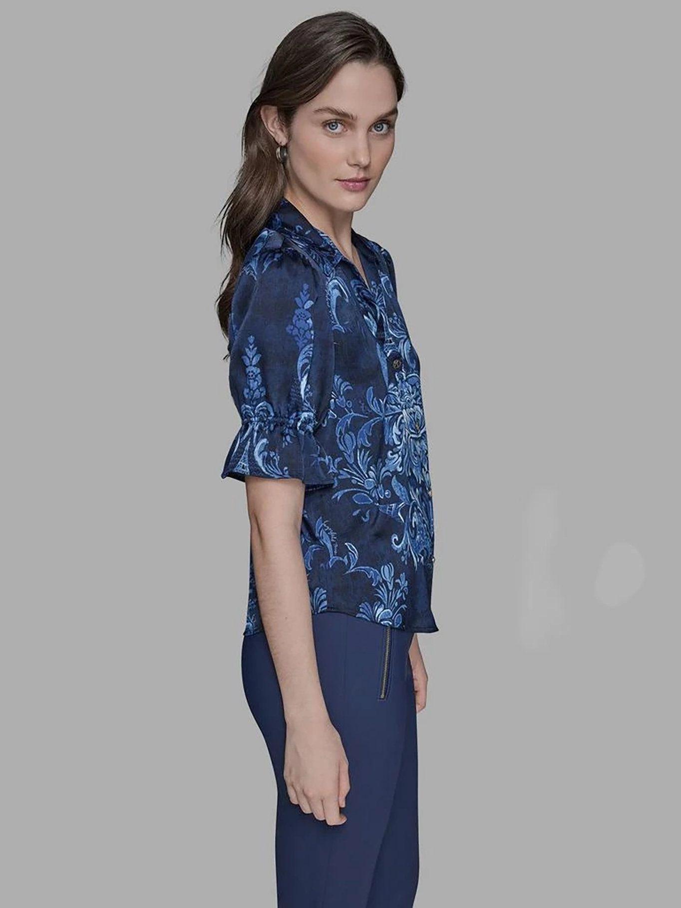 Camisa estampada de manga corta con botones Azul Karl-3