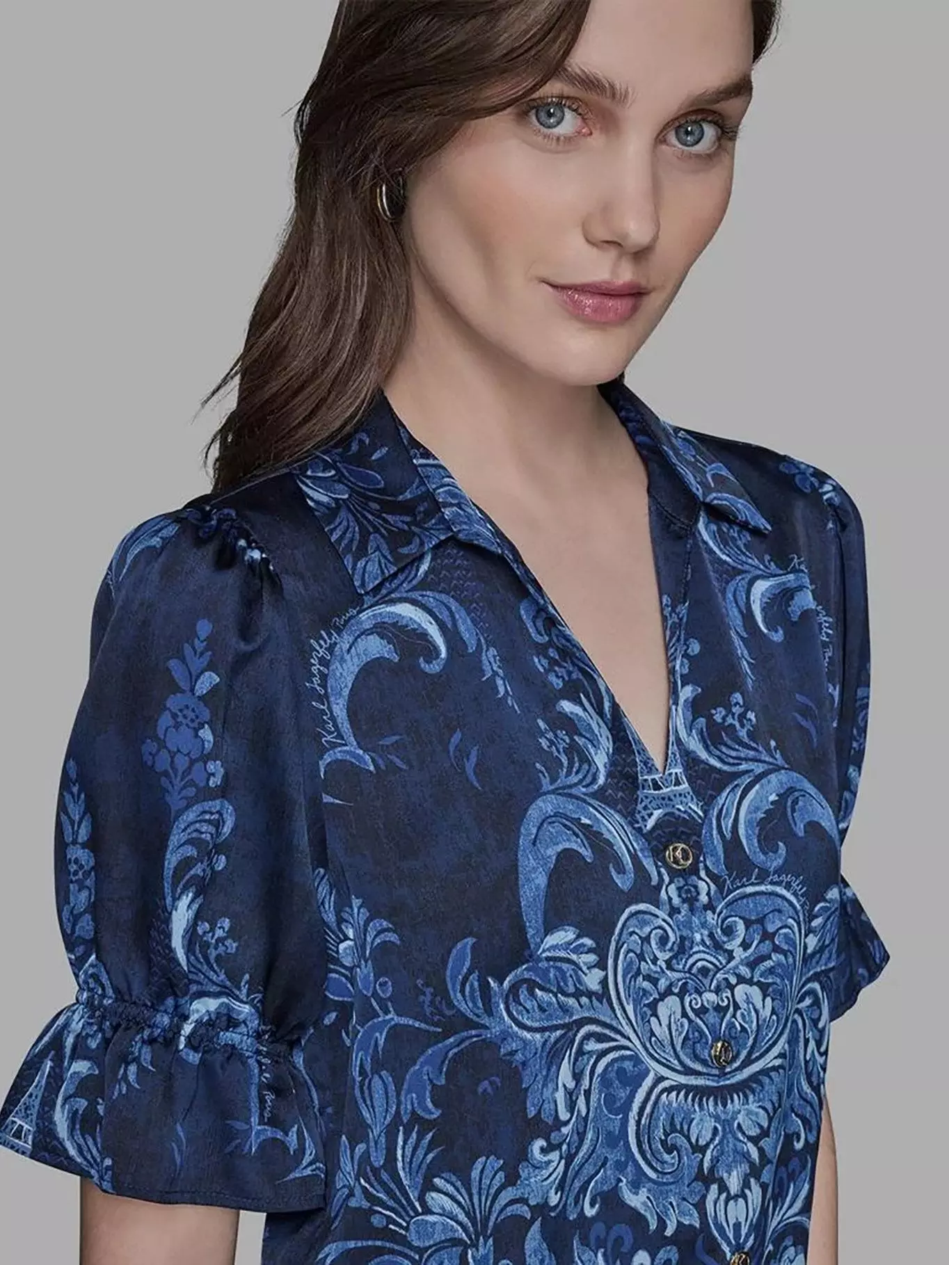 Camisa estampada de manga corta con botones Azul Karl-4