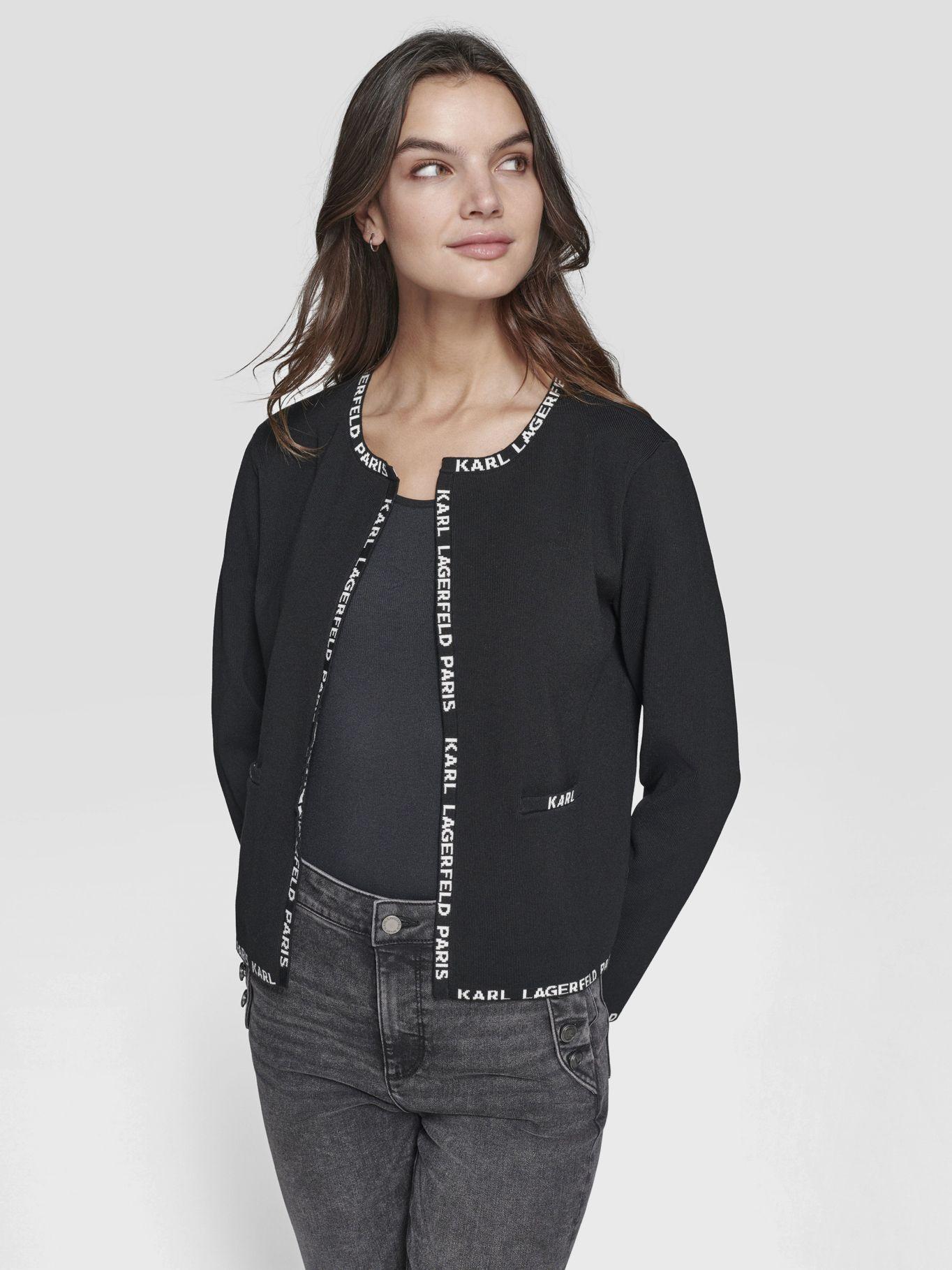 Sweater cárdigan con ribetes de logotipo-0