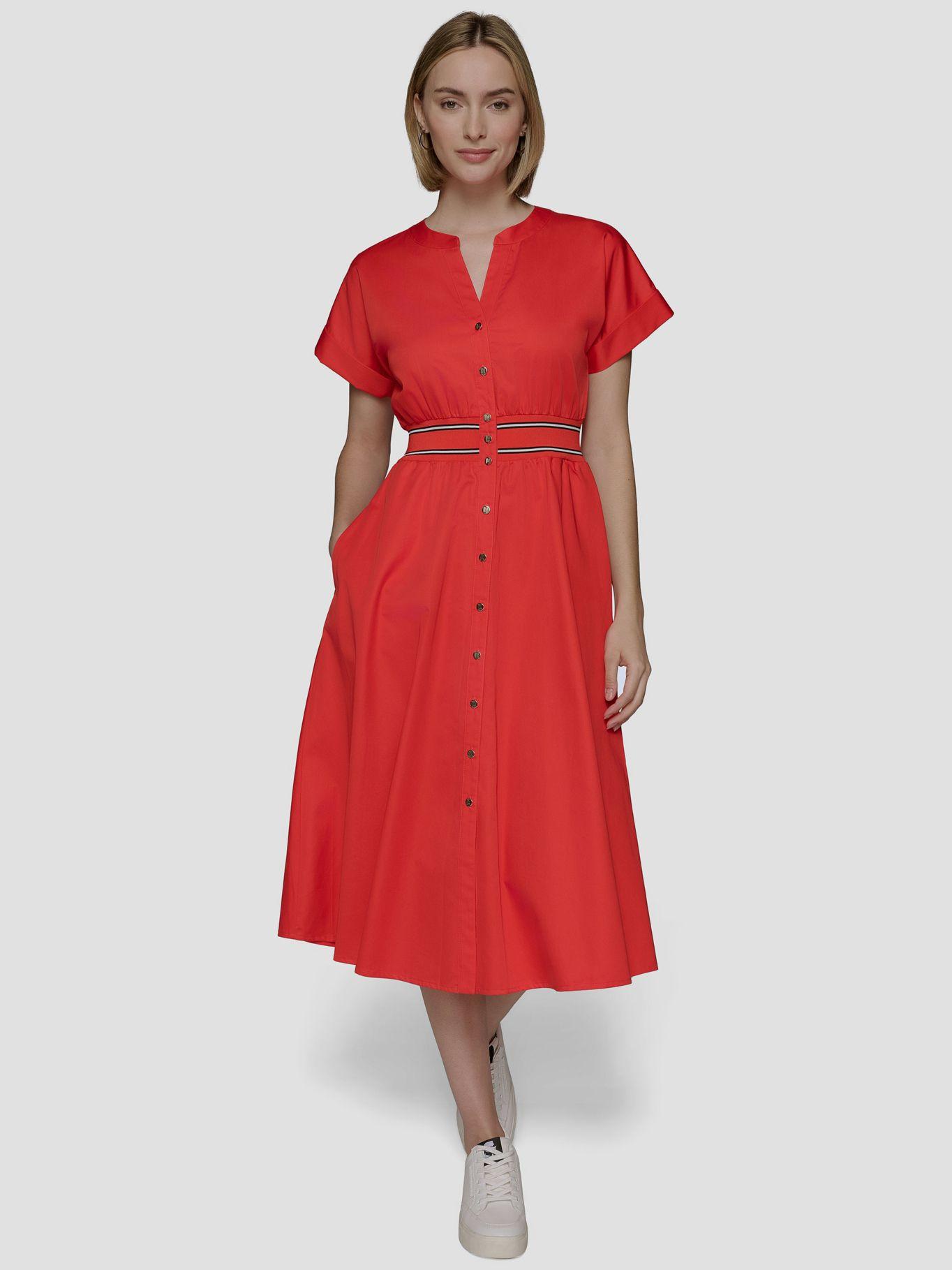 Vestido midi con escote en V Rojo Karl Lagerfeld-0