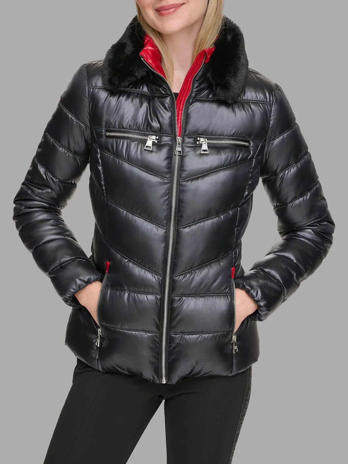 Parka con cuello de cuero sintético Negra-0