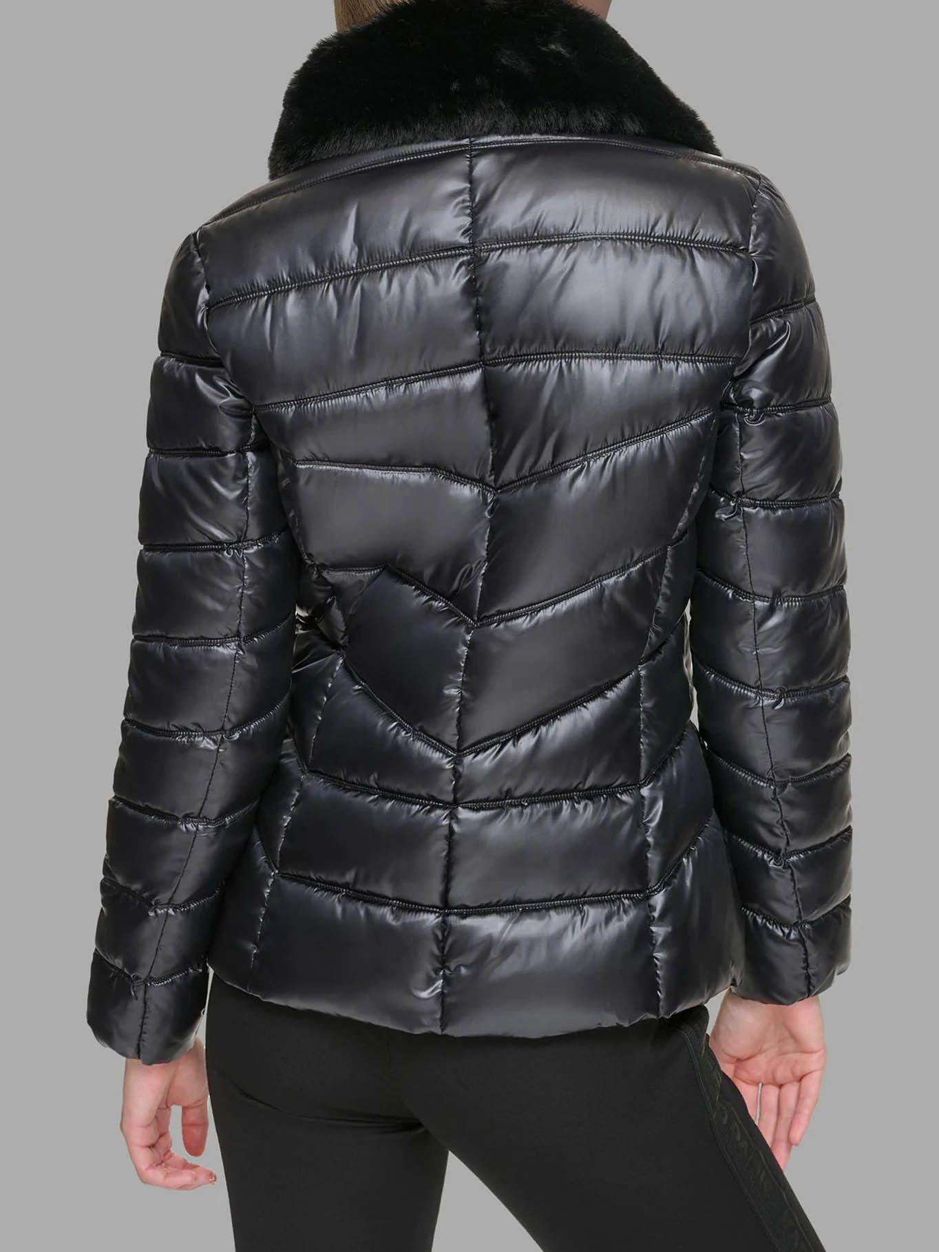 Parka con cuello de cuero sintético Negra-1