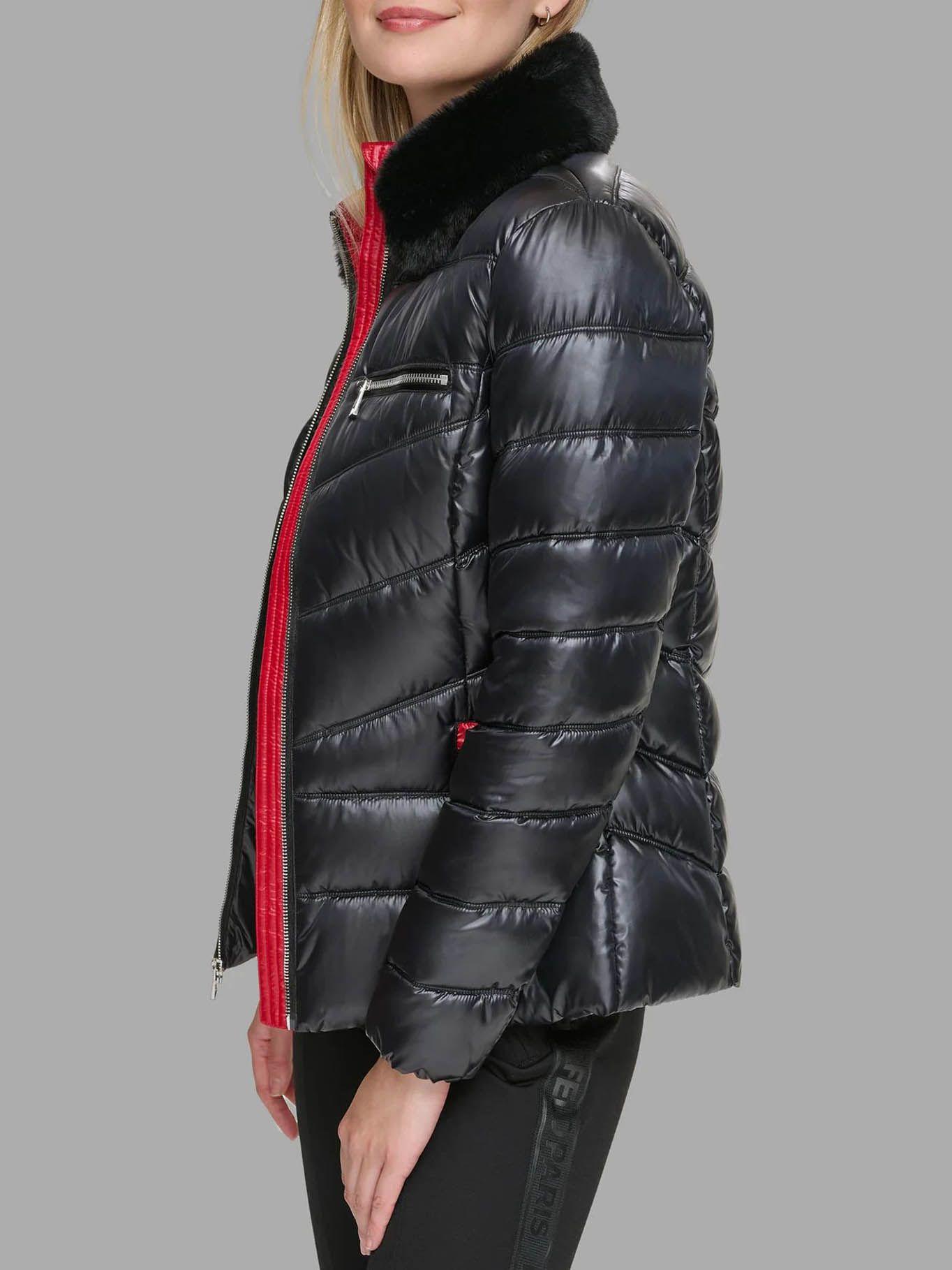 Parka con cuello de cuero sintético Negra-2