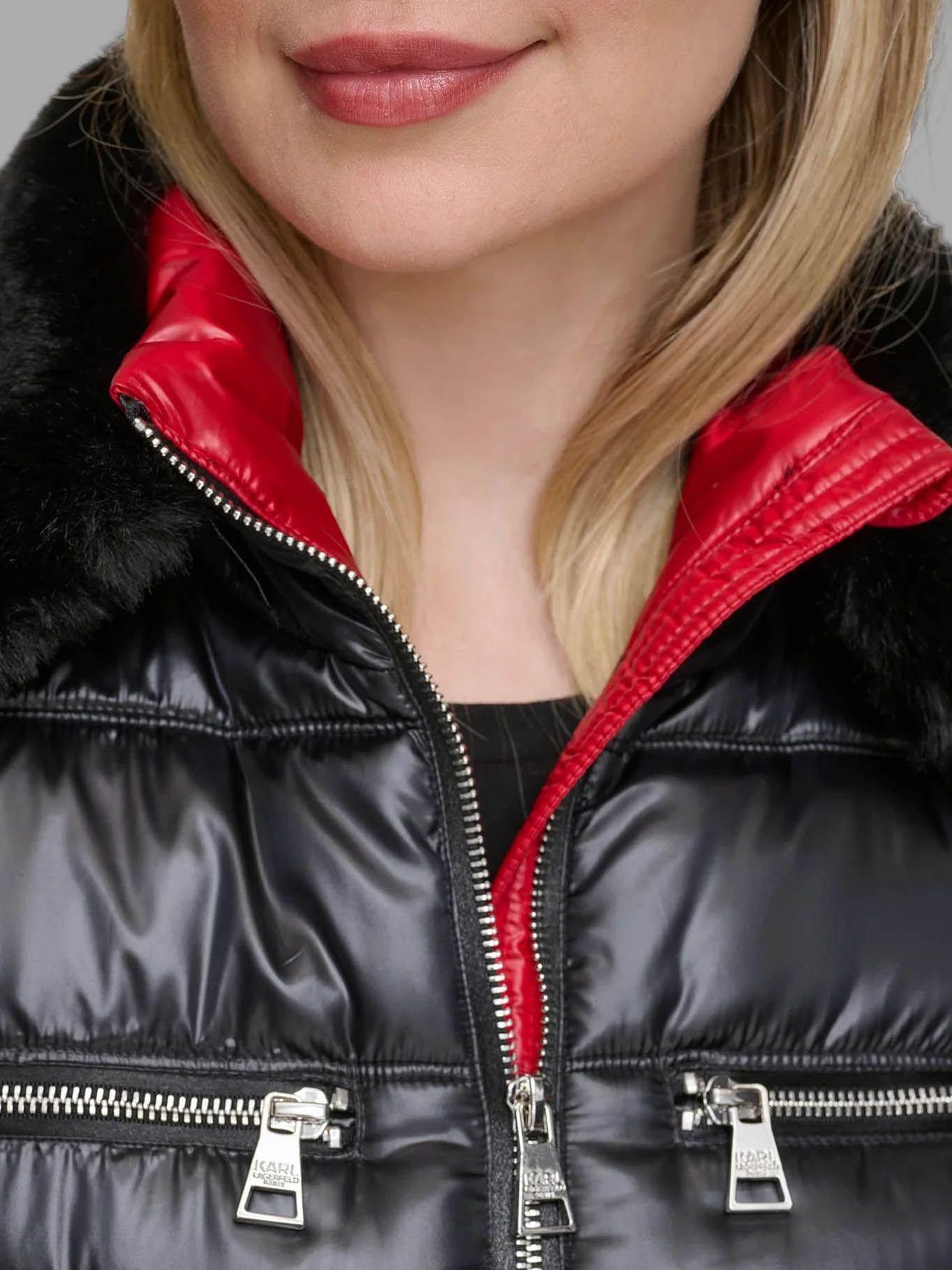 Parka con cuello de cuero sintético Negra-3