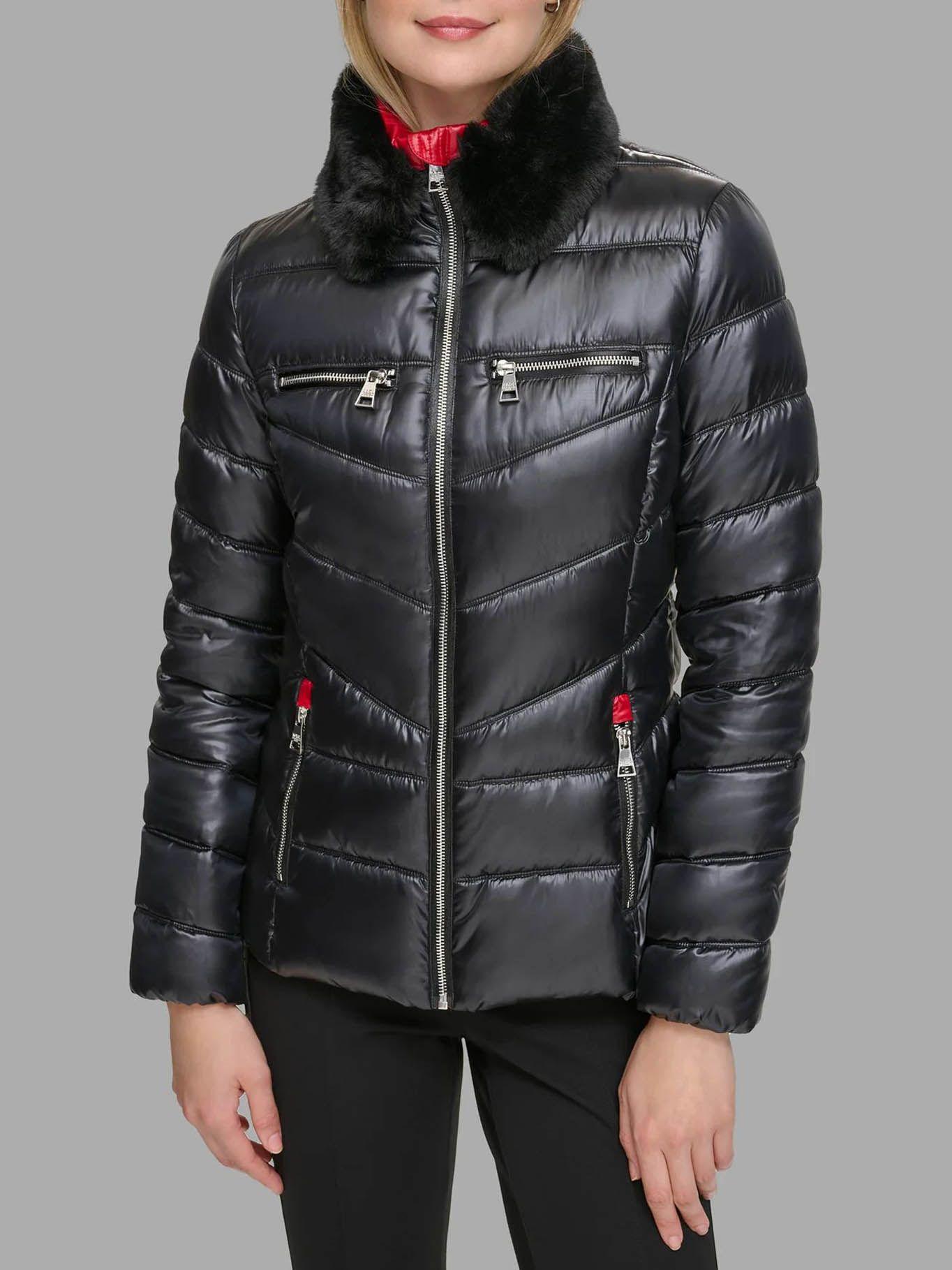 Parka con cuello de cuero sintético Negra-4