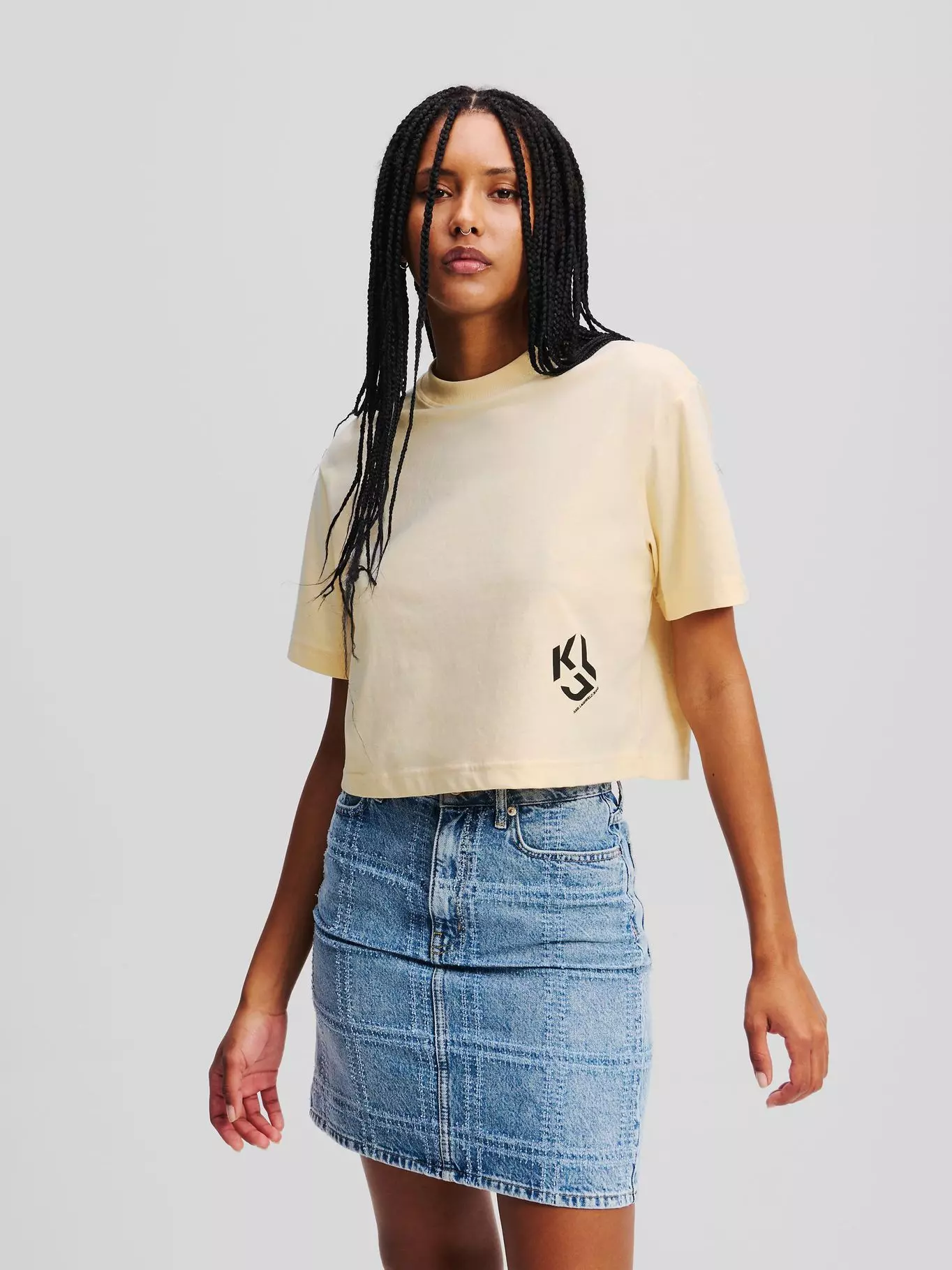 Polera cropped con/ monograma Blanco Karl Lagerfeld-0