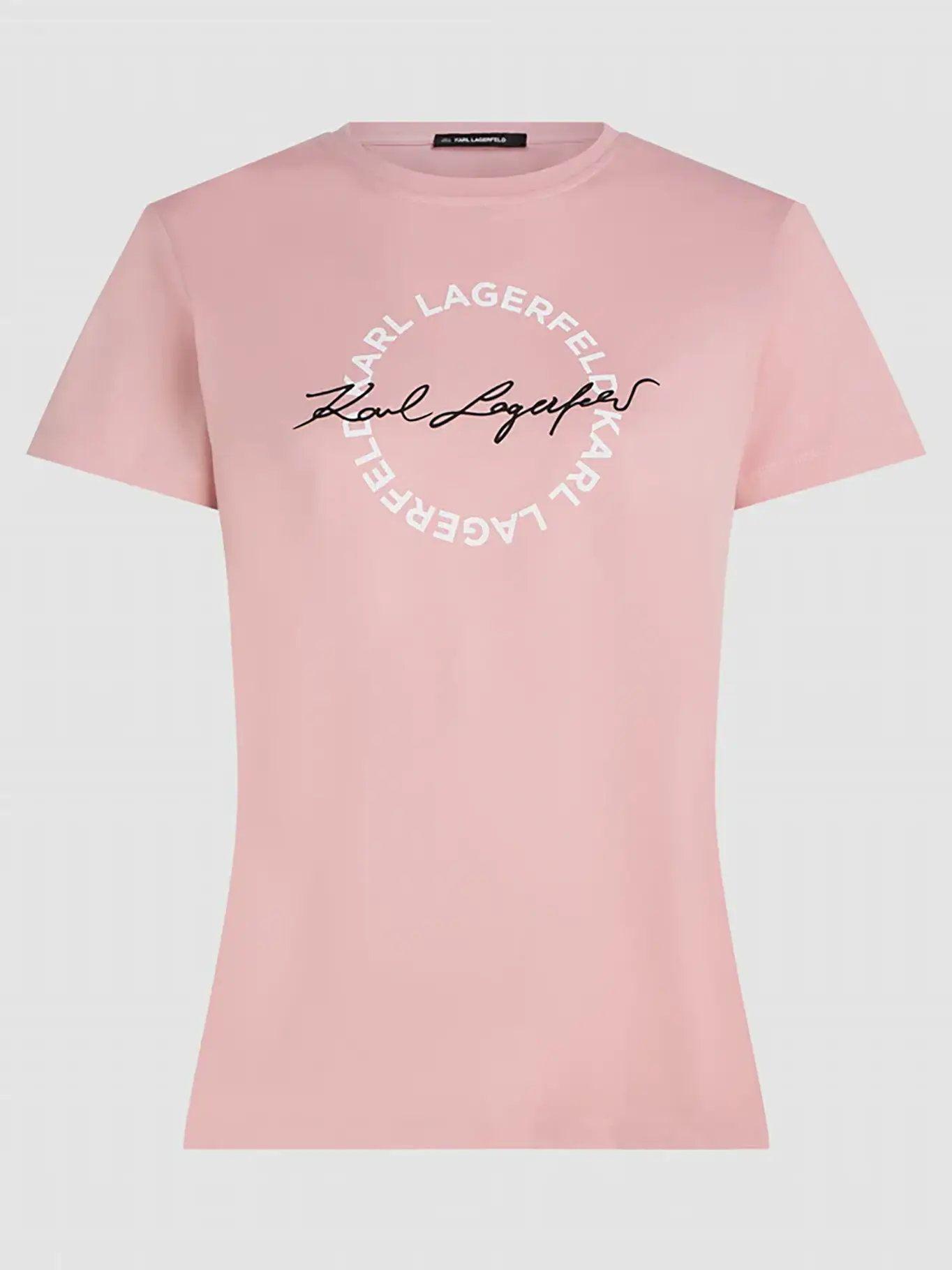 Polera cuello redondo estampado firma  Rosado-0