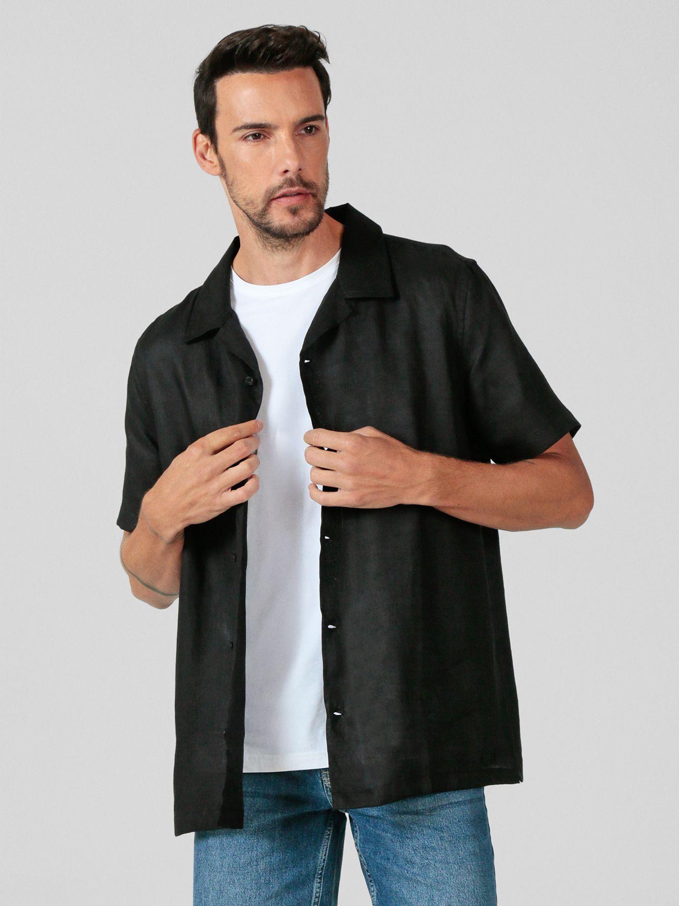 Camisa de lino de manga corta Negro Karl Lagerfeld-0