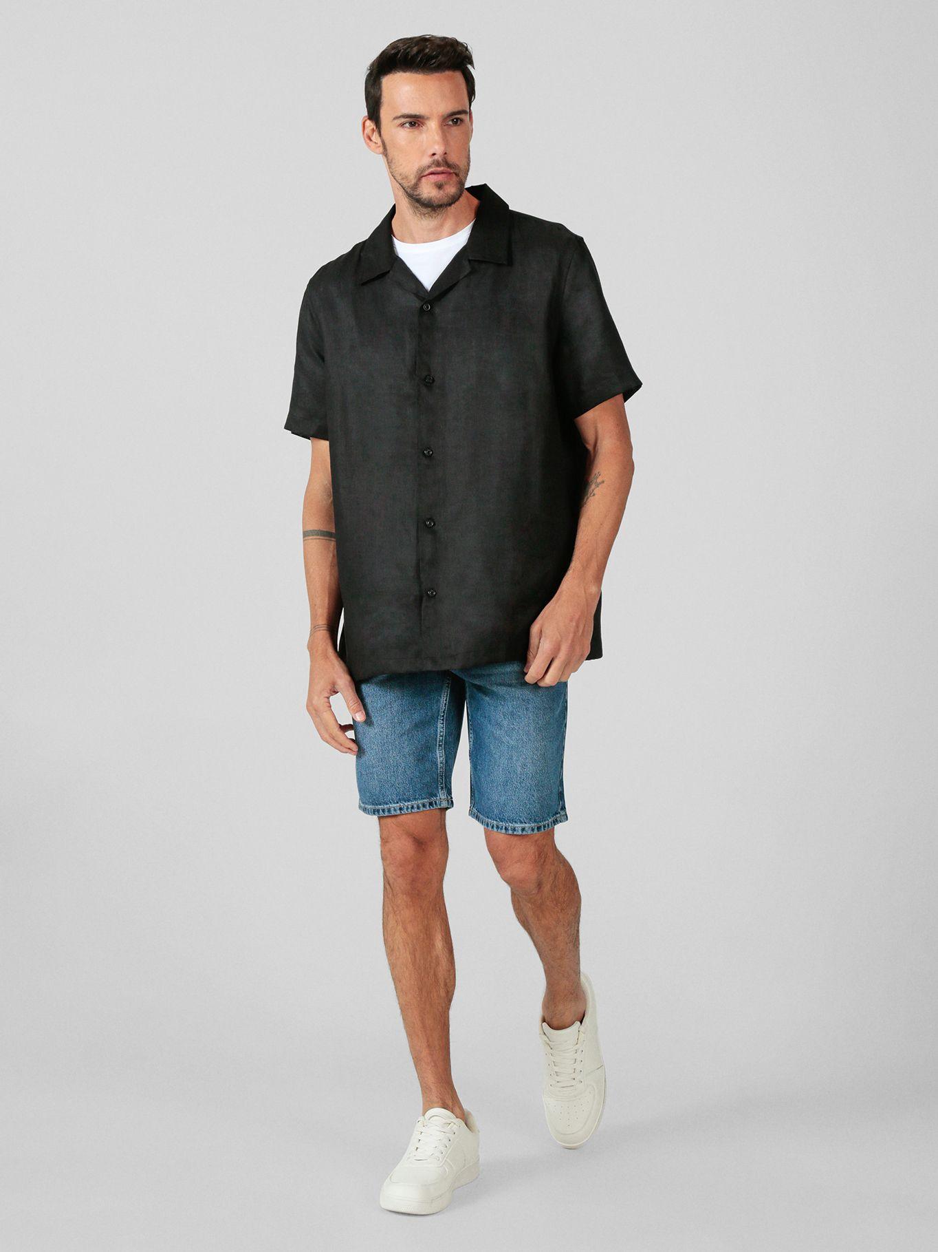 Camisa de lino de manga corta Negro Karl Lagerfeld-1