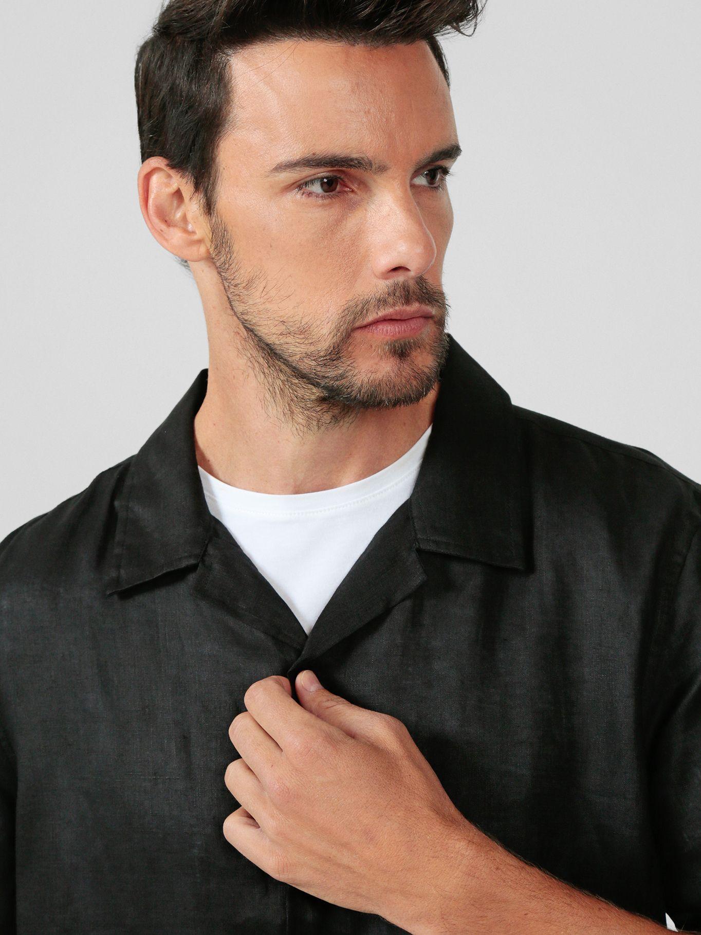 Camisa de lino de manga corta Negro Karl Lagerfeld-4