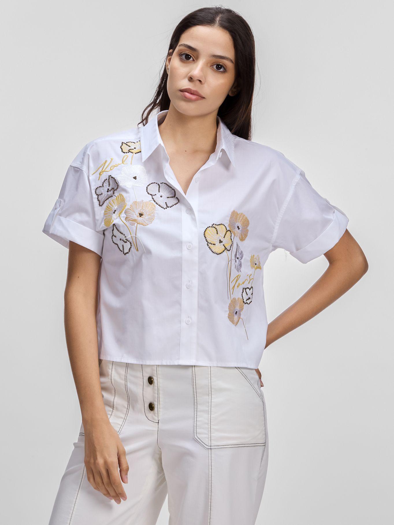 Camisa camp diseño bordado floral Blanco Karl Lagerfeld-0