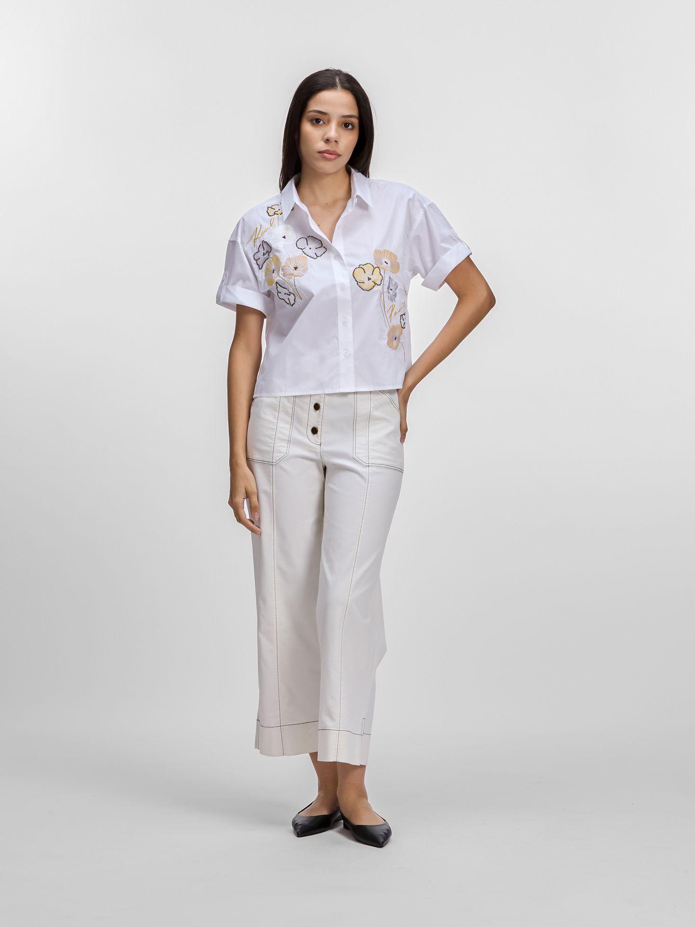 Camisa camp diseño bordado floral Blanco Karl Lagerfeld-1