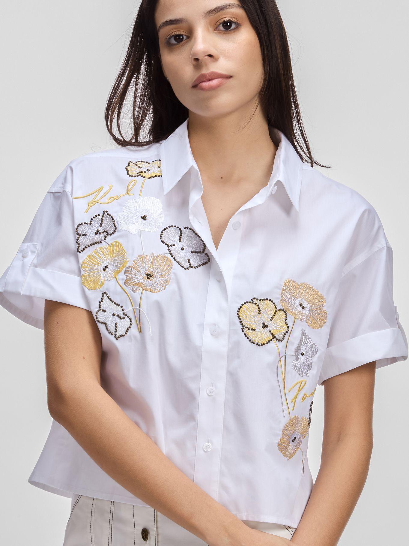 Camisa camp diseño bordado floral Blanco Karl Lagerfeld-2