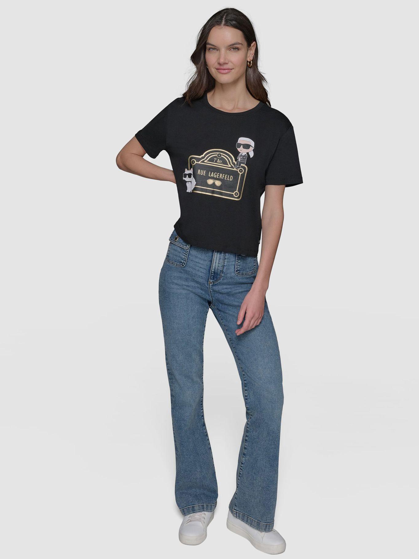 Polera crop estampado Lagerfeld Negro Karl Lagerfeld-1