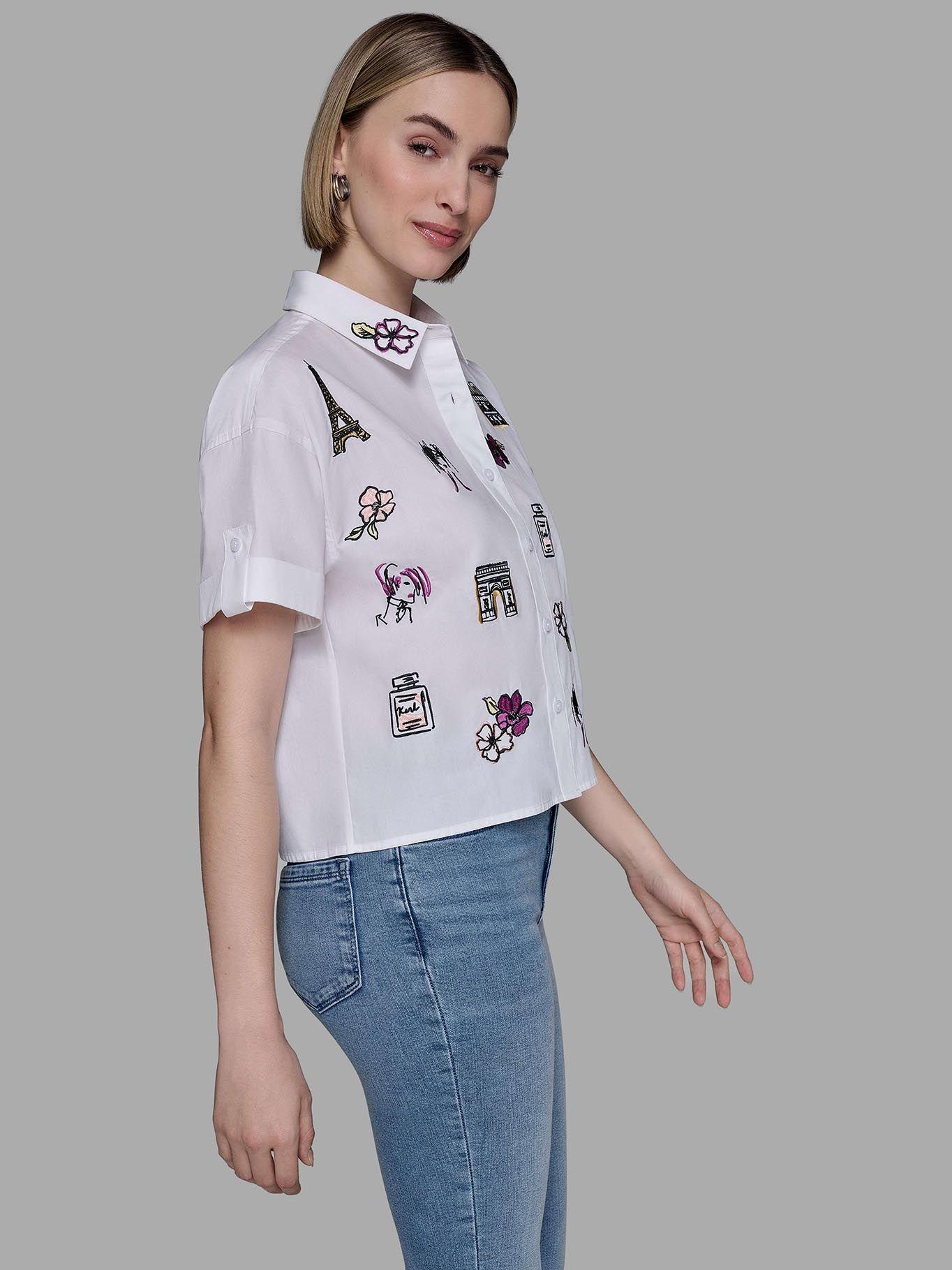 Camisa camp bordada Blanco Karl Lagerfeld-3