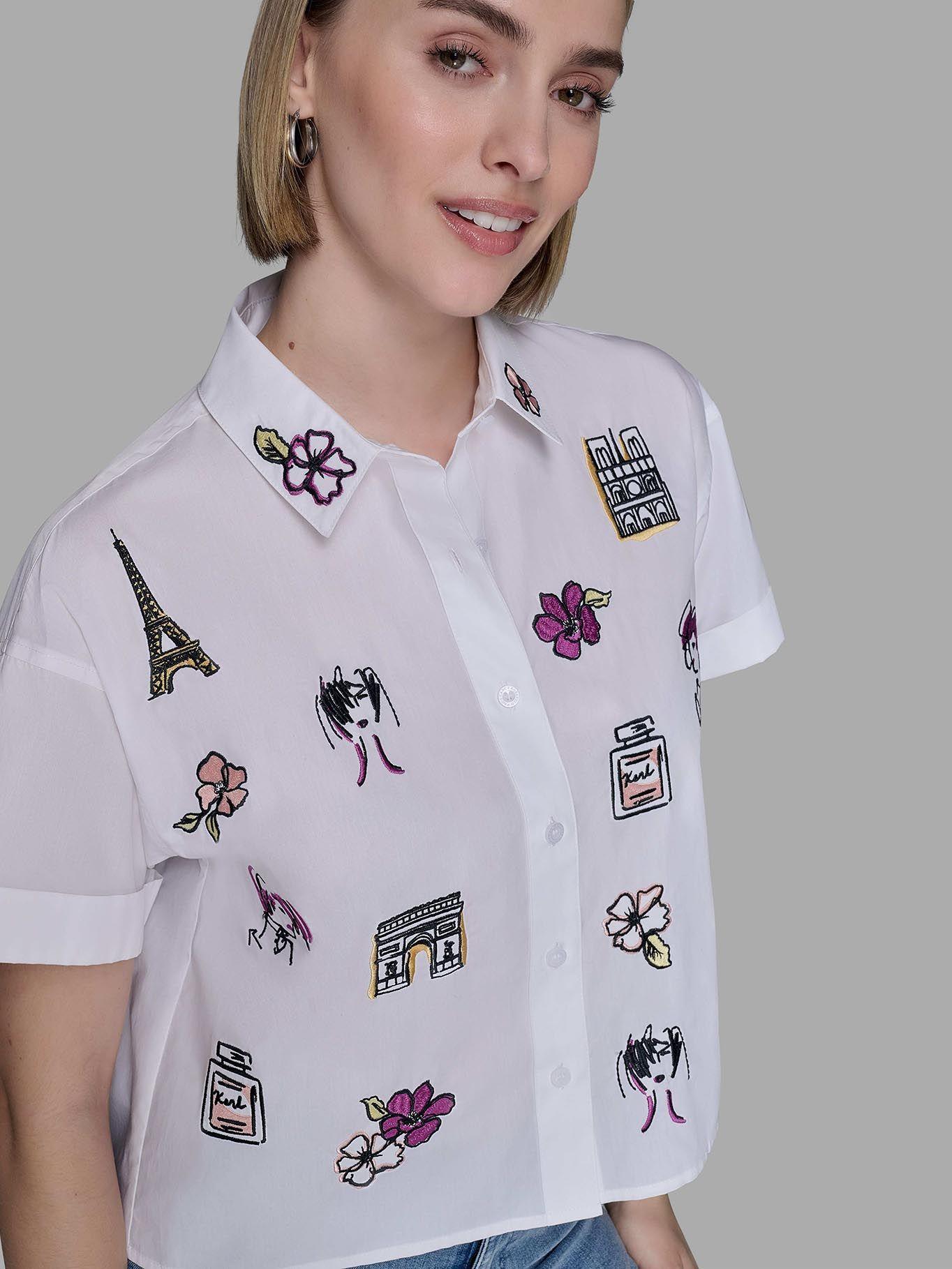 Camisa camp bordada Blanco Karl Lagerfeld-4