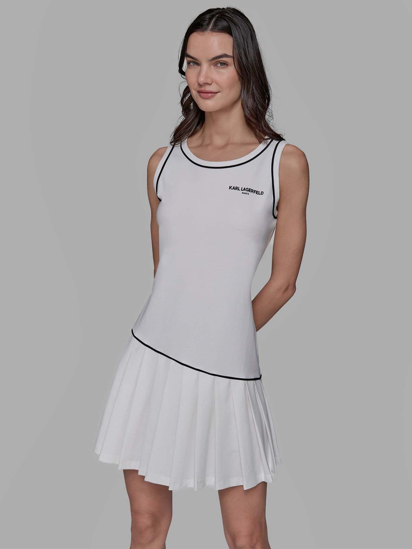 Vestido plisado - ESSENTIALS Blanco Karl Lagerfeld-0