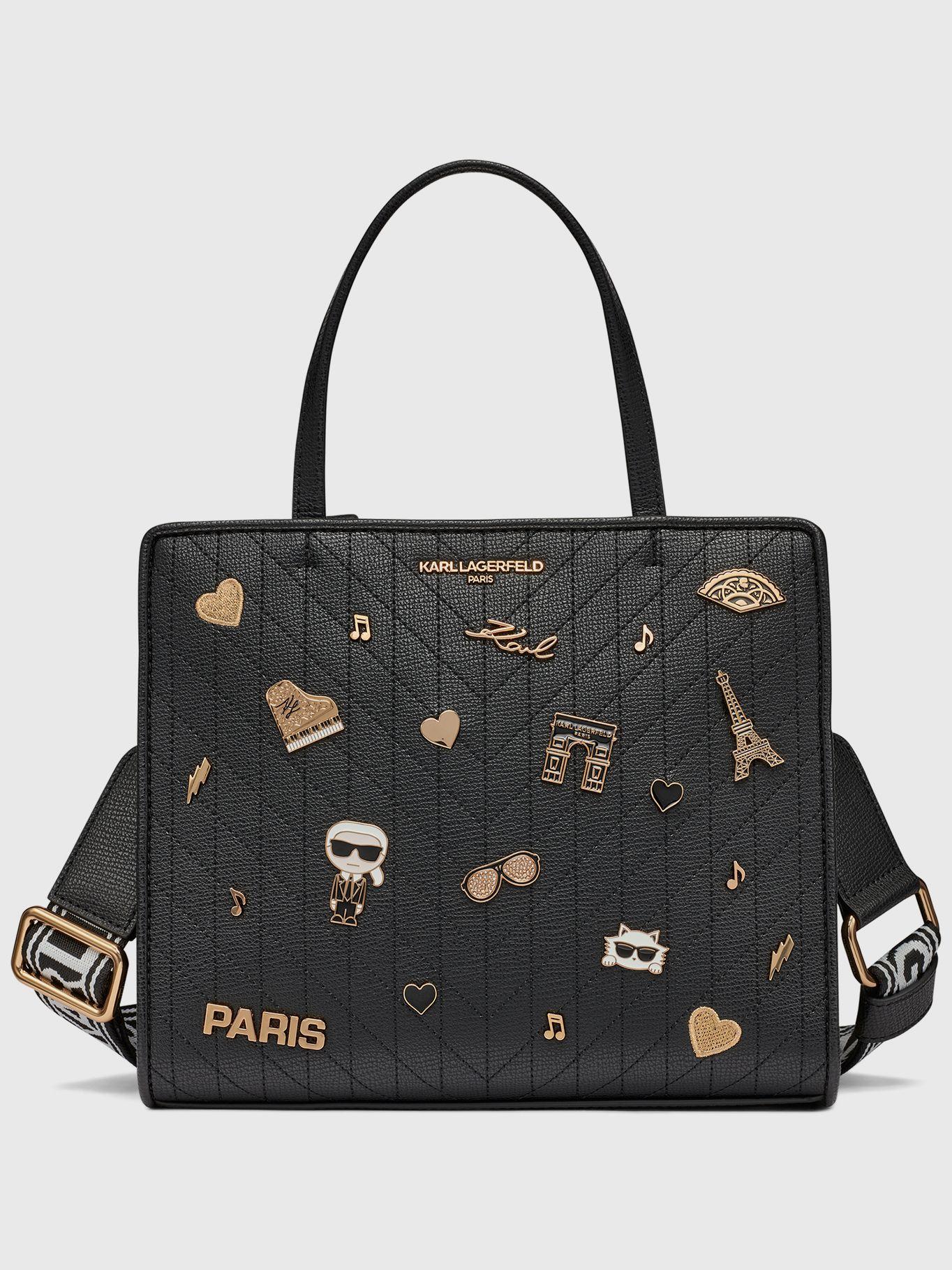 Cartera satchel con aplicaciones decorativas Negro-0