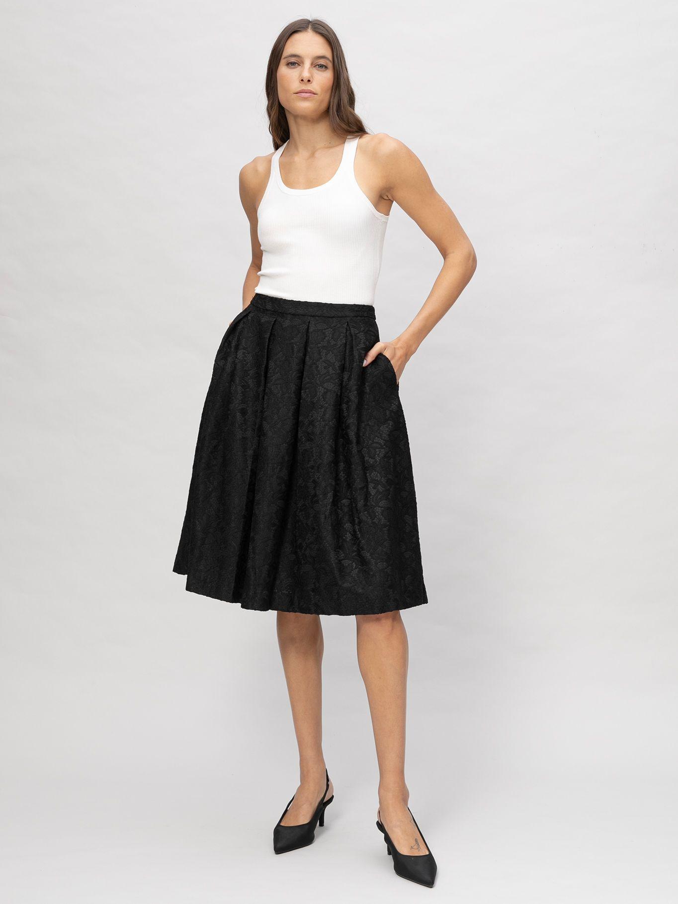 Falda midi con encaje scuba Negro Karl Lagerfeld-0