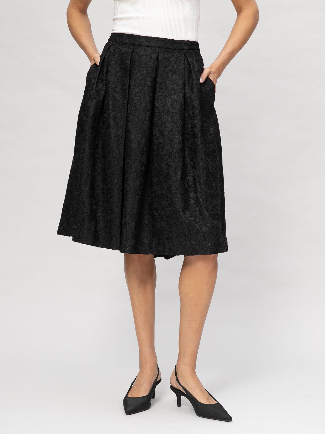 Falda midi con encaje scuba Negro Karl Lagerfeld-1