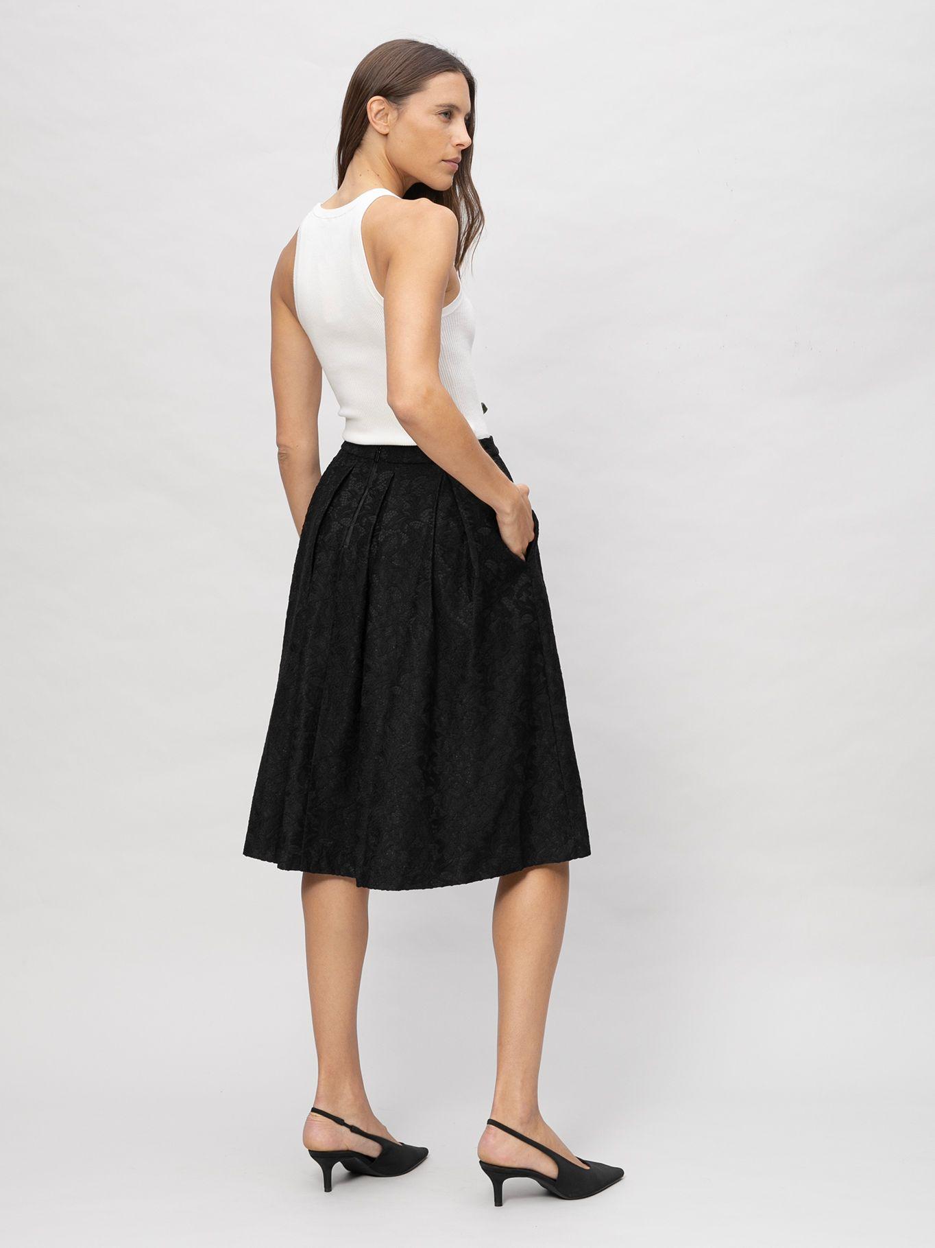 Falda midi con encaje scuba Negro Karl Lagerfeld-2