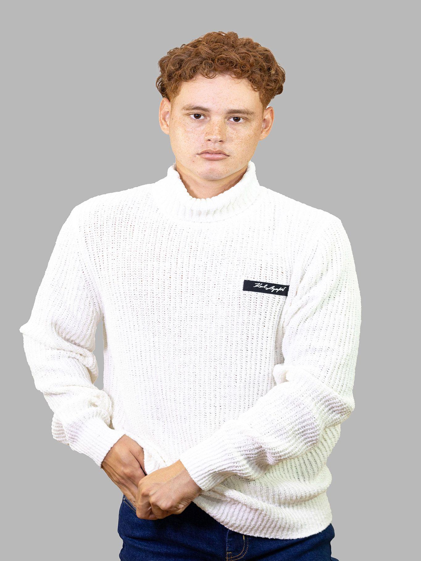 Sweater de cuello alto texturizado Blanco Karl-0