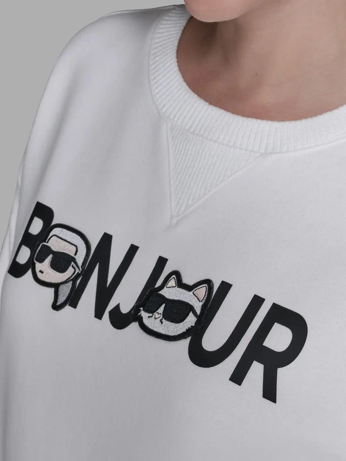 Polerón estampado Bonjour Karl y Choupette Blanco-4