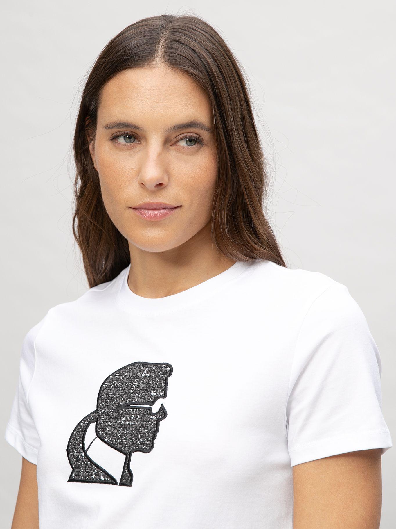 Polera con perfil de Karl en tejido bouclé Blanco Karl-3