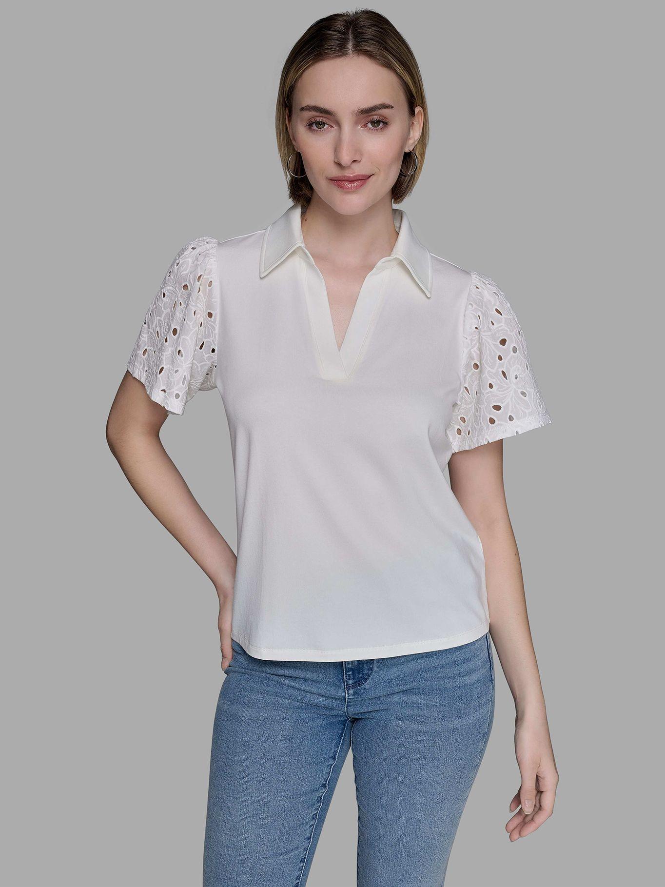 Camisa con mangas caladas Blanco Karl Lagerfeld-1