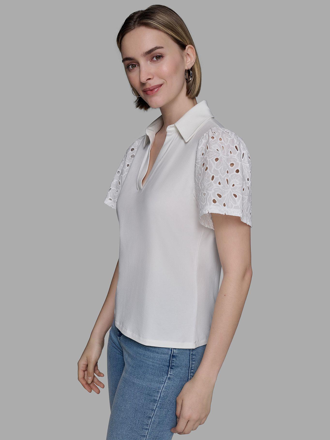 Camisa con mangas caladas Blanco Karl Lagerfeld-3