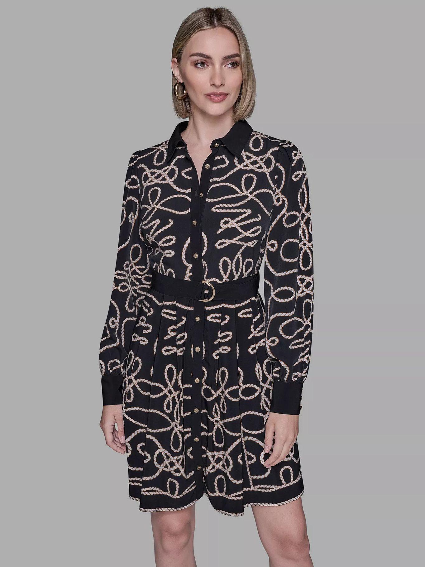 Vestido estampado con bajo plisado Negro Karl Lagerfeld-0