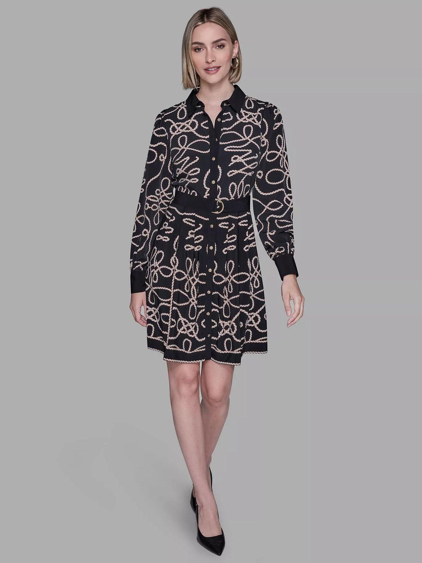 Vestido estampado con bajo plisado Negro Karl Lagerfeld-1