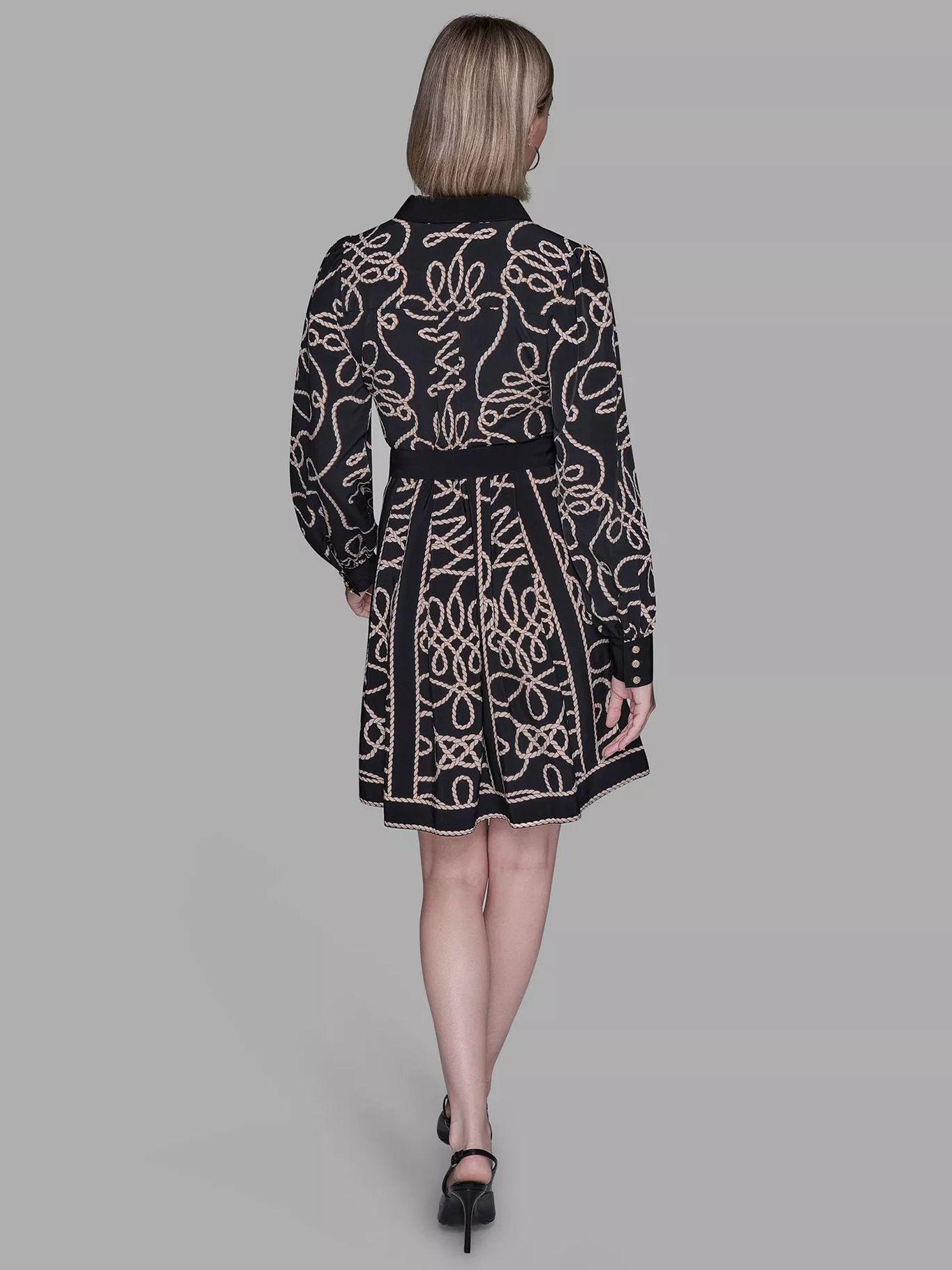 Vestido estampado con bajo plisado Negro Karl Lagerfeld-2