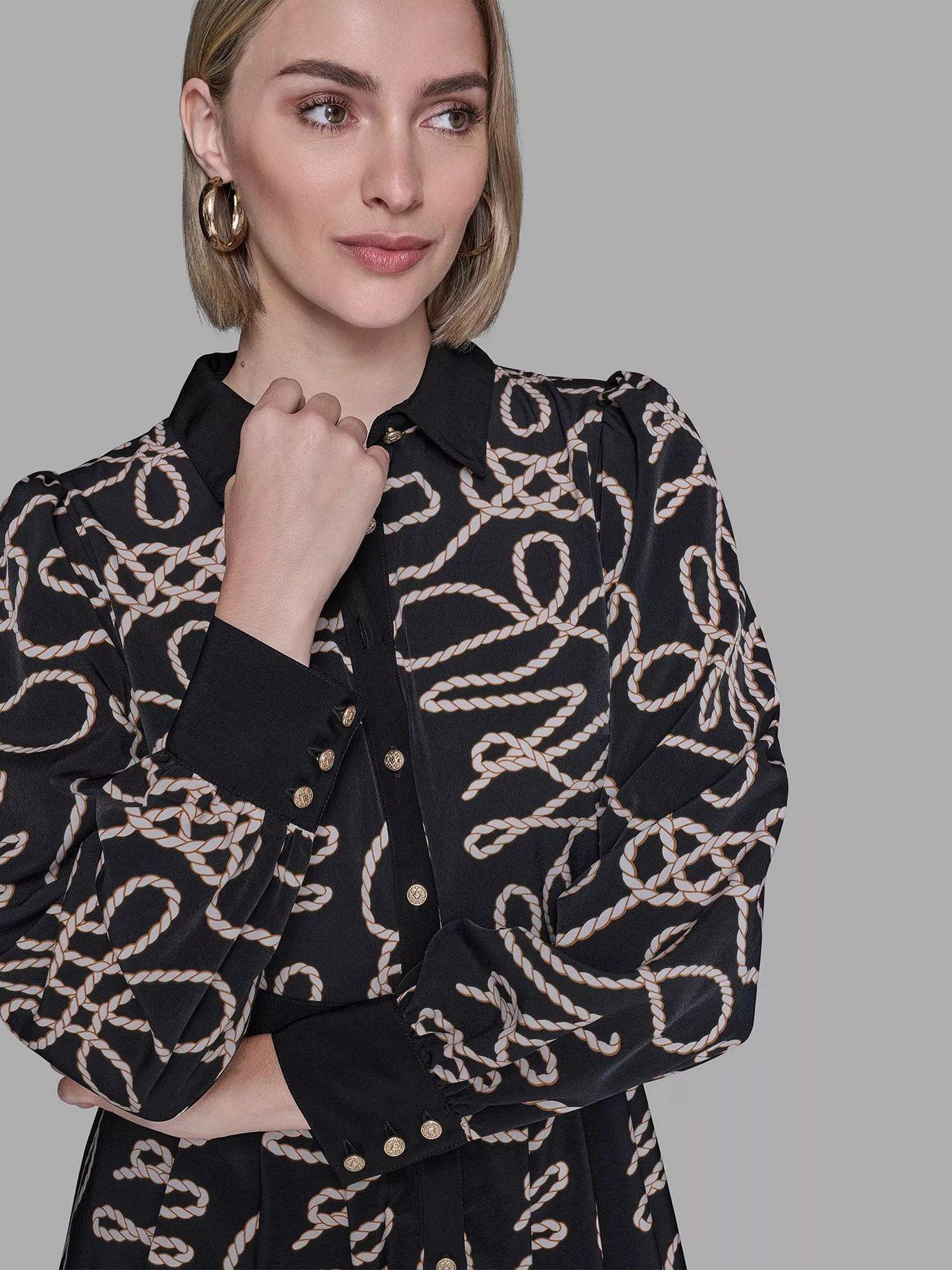 Vestido estampado con bajo plisado Negro Karl Lagerfeld-3