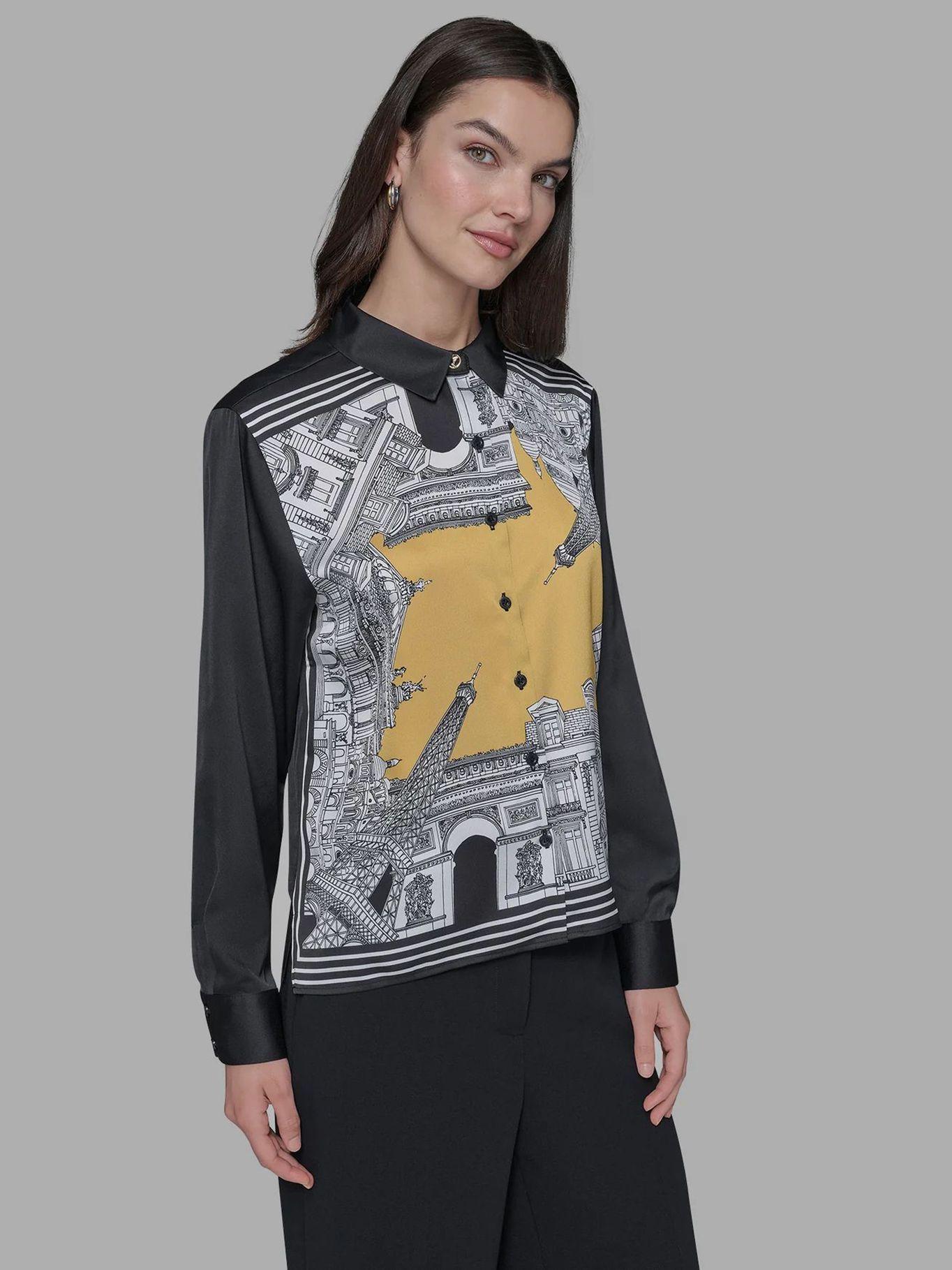 Camisa manga larga estampado frontal ciudad Negro-0