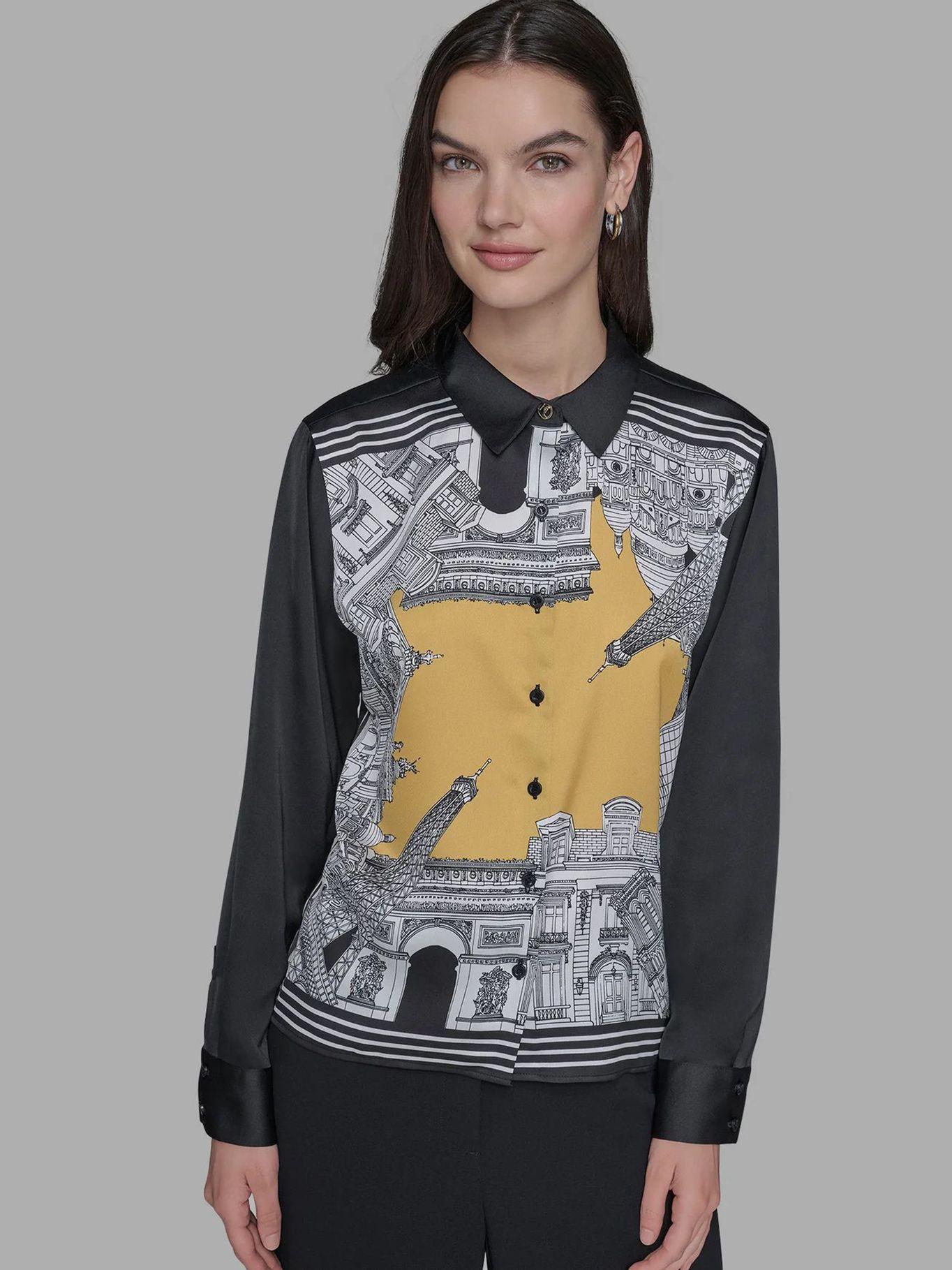 Camisa manga larga estampado frontal ciudad Negro-3