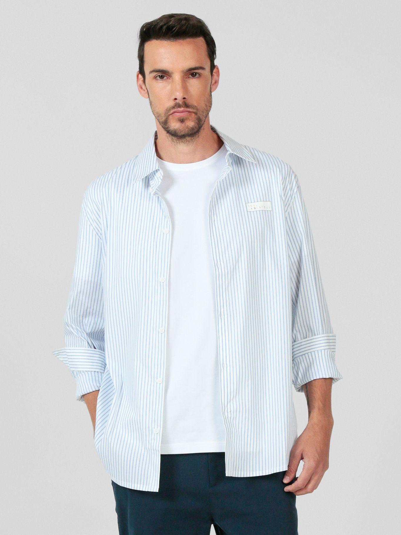 Camisa de rayas con logotipo Azul Karl Lagerfeld-0